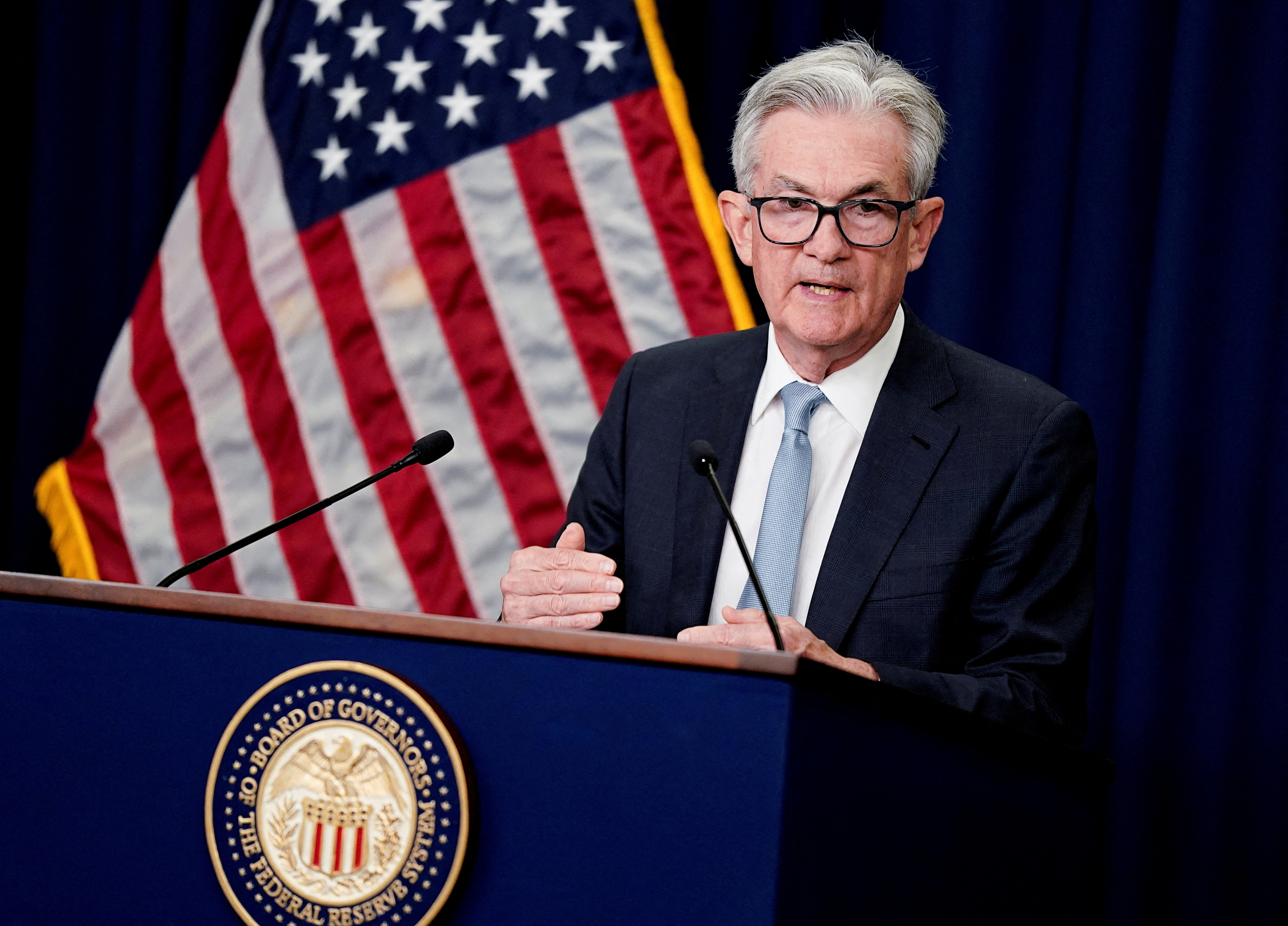 Federal Reserve Chair Jerome Powell takes questions during a news conference following a two-day meeting of the Federal Open Market Committee in Washington, D.C., June 15, 2022.