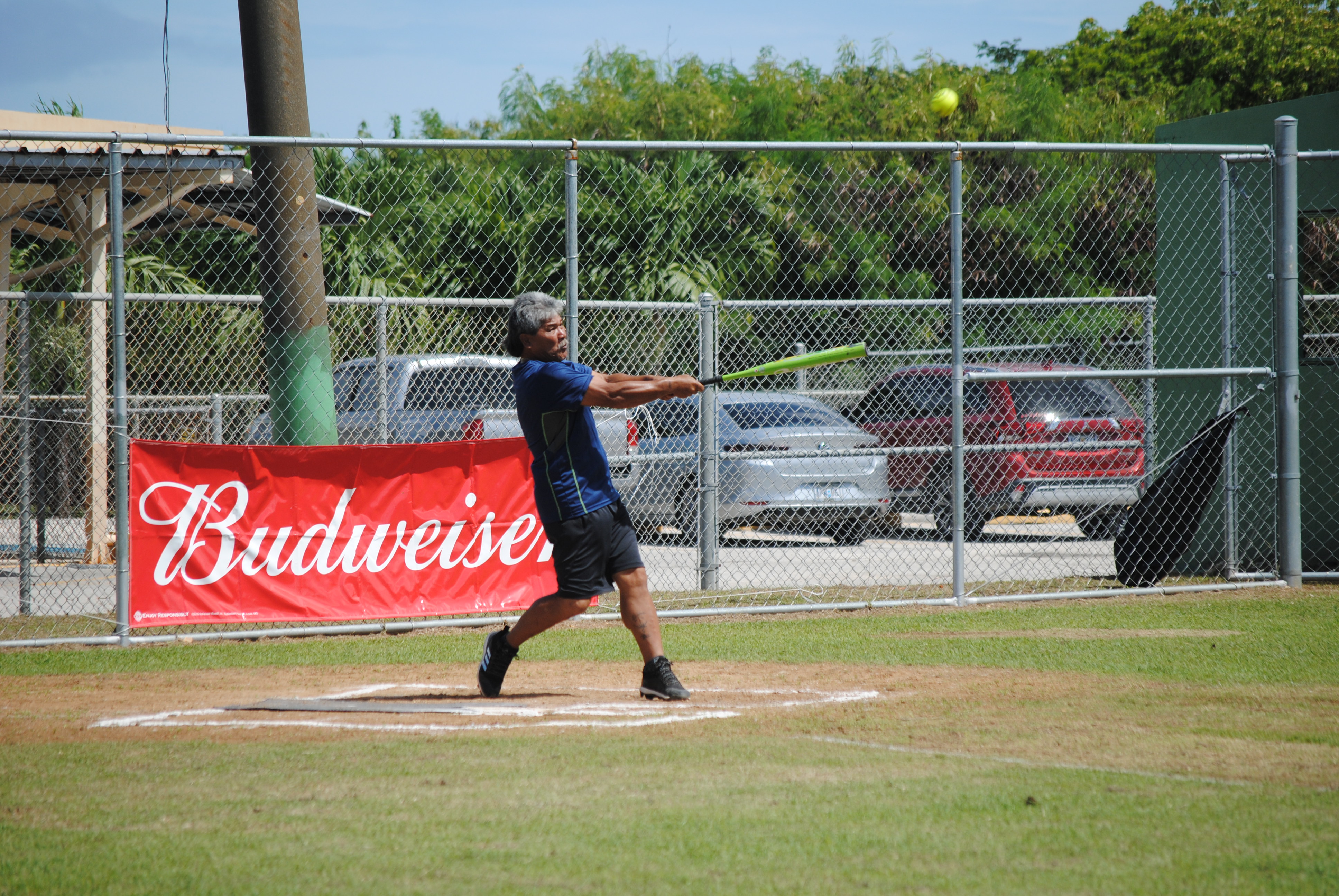 Peliliu's Bill connects the hit for a double.