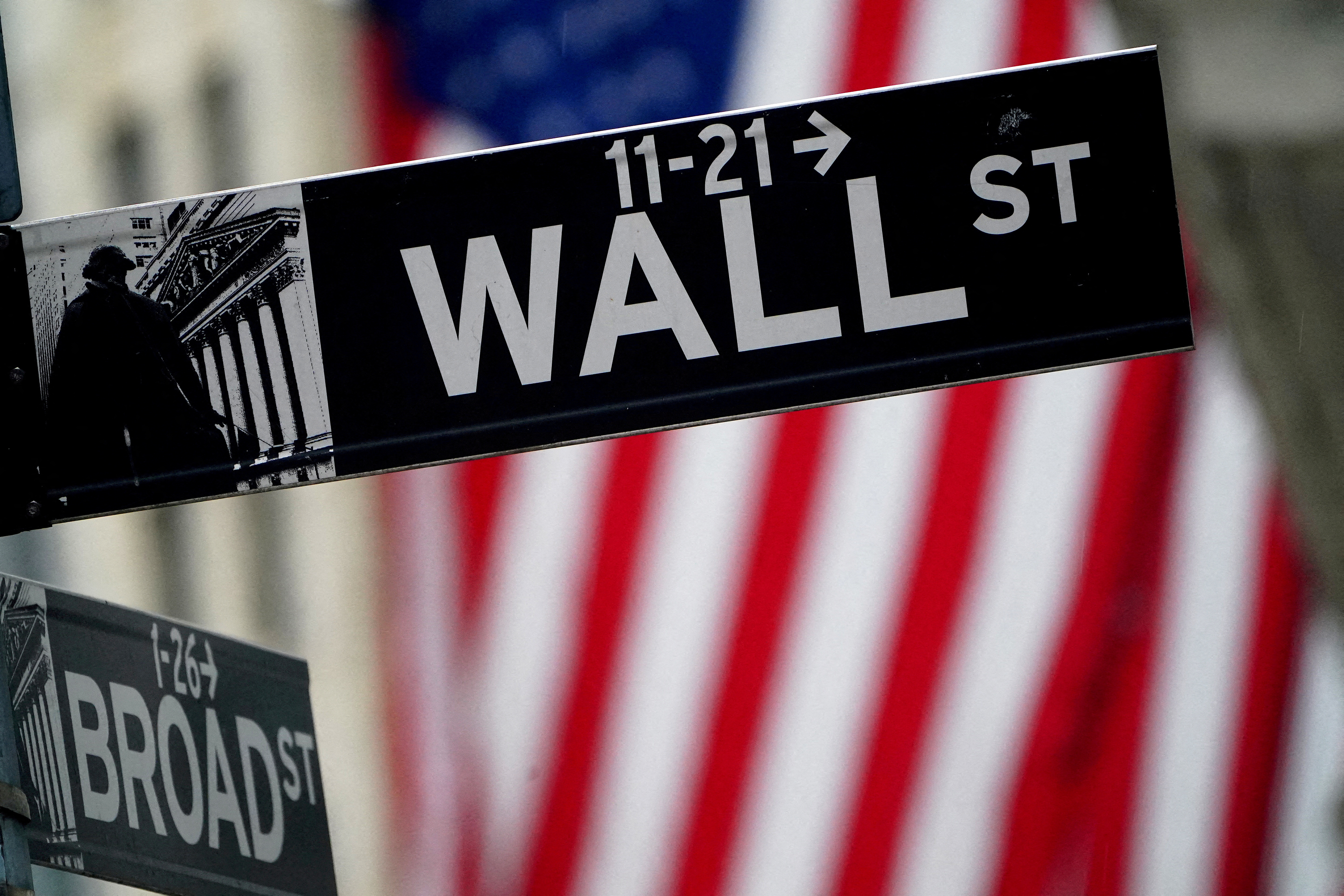 A Wall Street sign outside the New York Stock Exchange in New York City, Oct. 2, 2020.