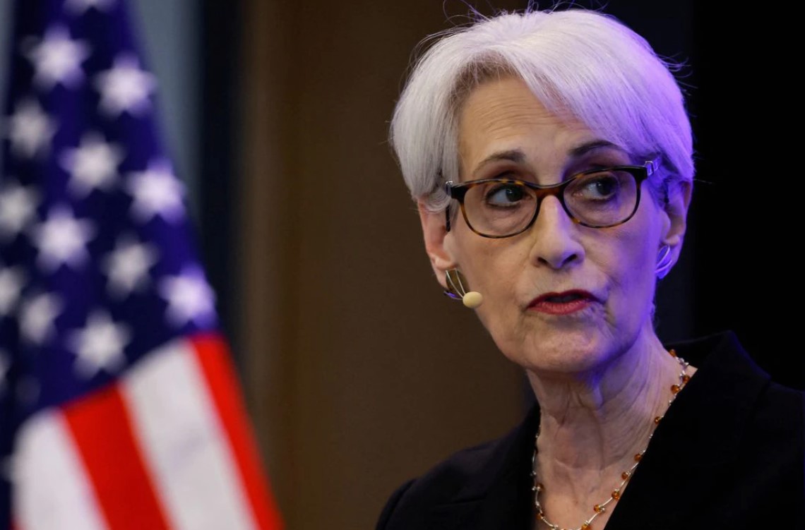 U.S. Deputy Secretary of State Wendy Sherman speaks during a panel with the Friends of Europe in Brussels, Belgium, April 21, 2022.