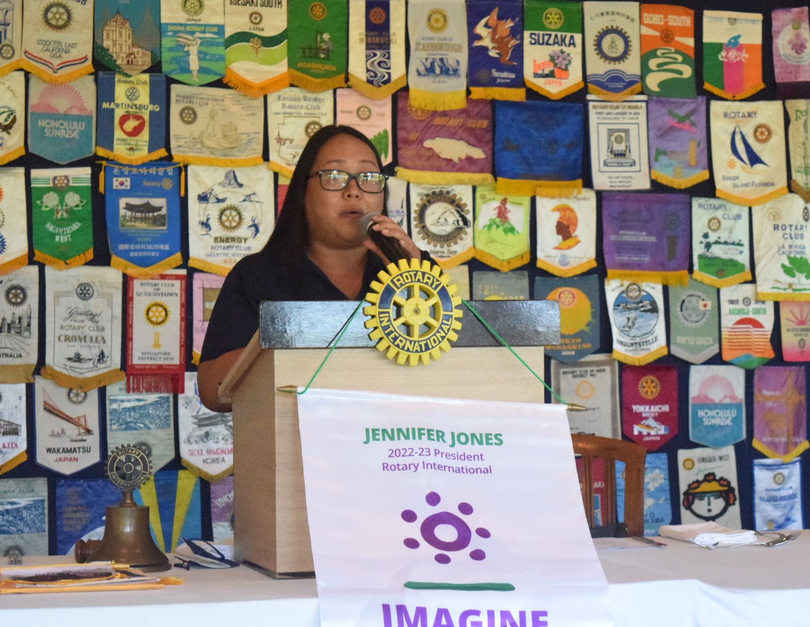 Department of Labor-Workforce Investment Agency Director Frances Torres talks about workforce programs during the Rotary Club of Saipan meeting at Hyatt Regency Saipan's Giovanni’s Restaurant on Tuesday.