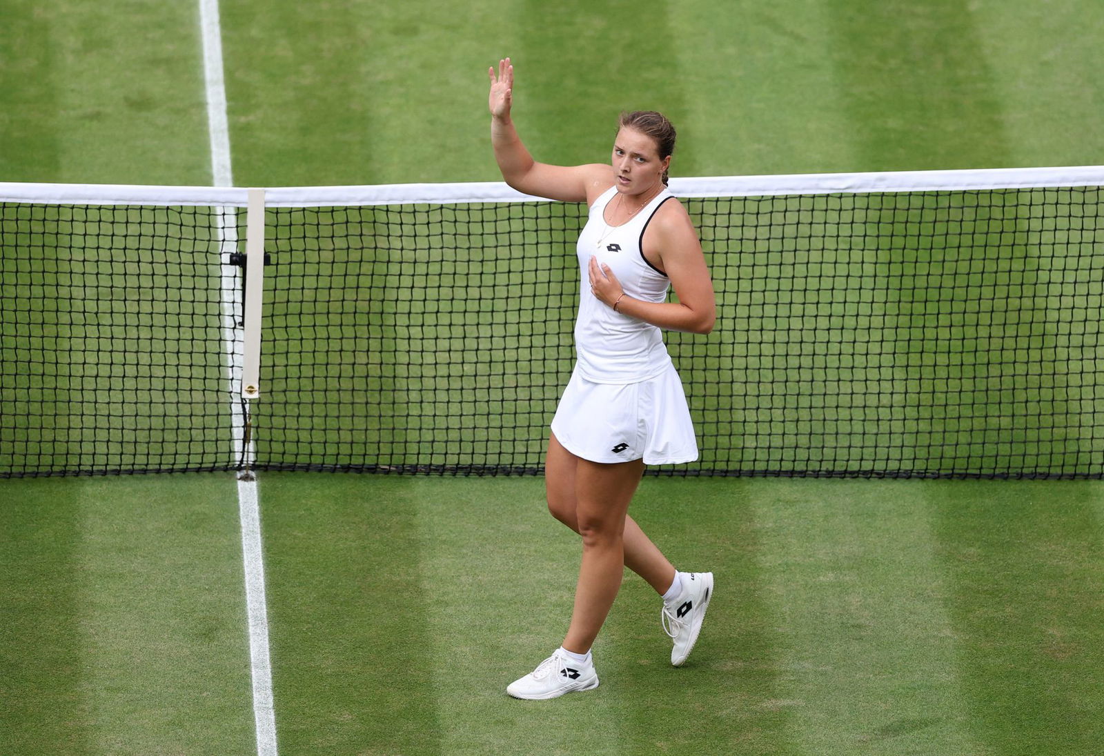 Germany's Jule Niemeier celebrates winning her fourth round match against Britain's Heather Watson at Wimbledon in London, Britain on July 3, 2022.