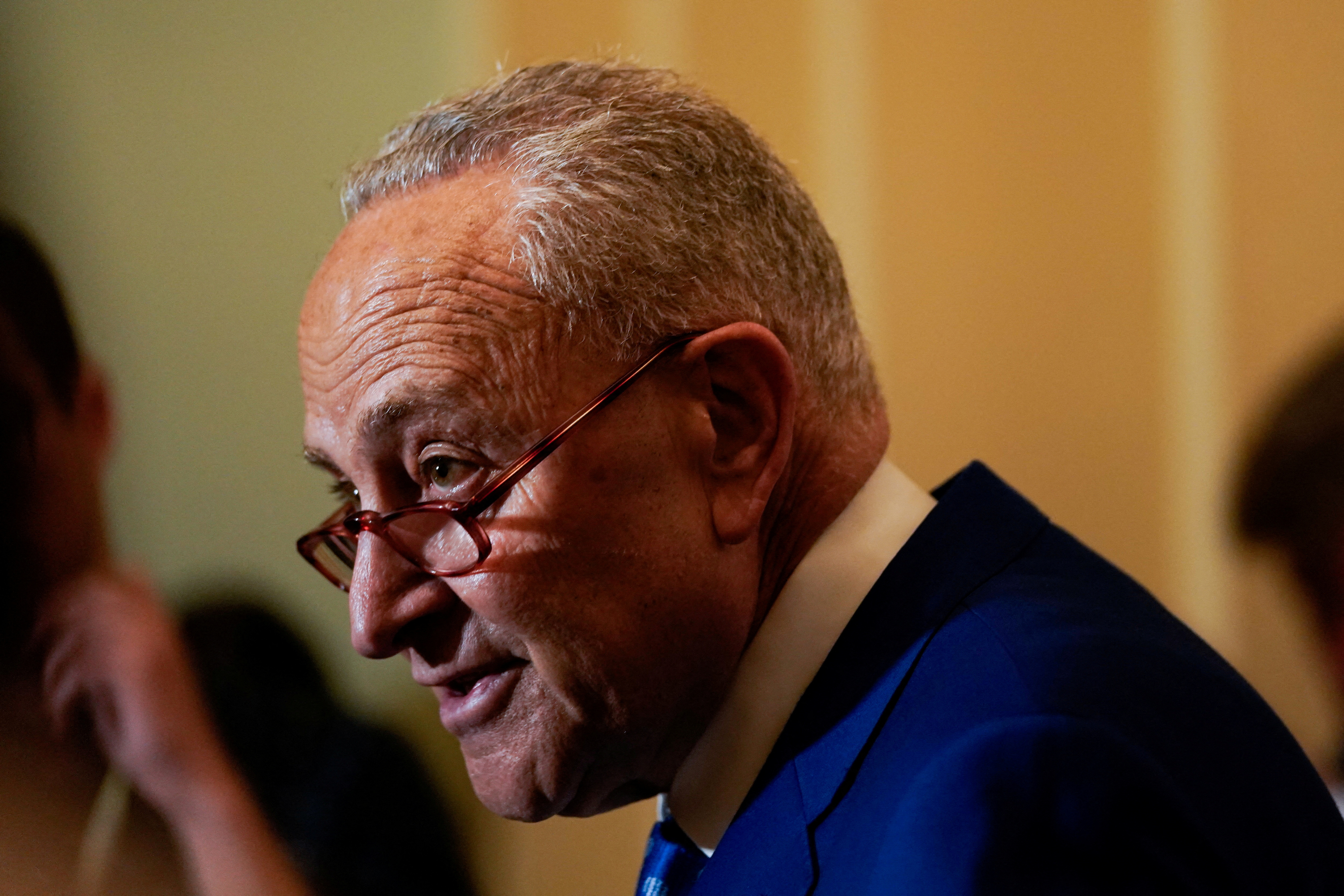 U.S. Senate Majority Leader Chuck Schumer, D-NY, speaks to reporters following the Senate Democrats weekly policy lunch at the U.S. Capitol in Washington, D.C., June 22, 2022.