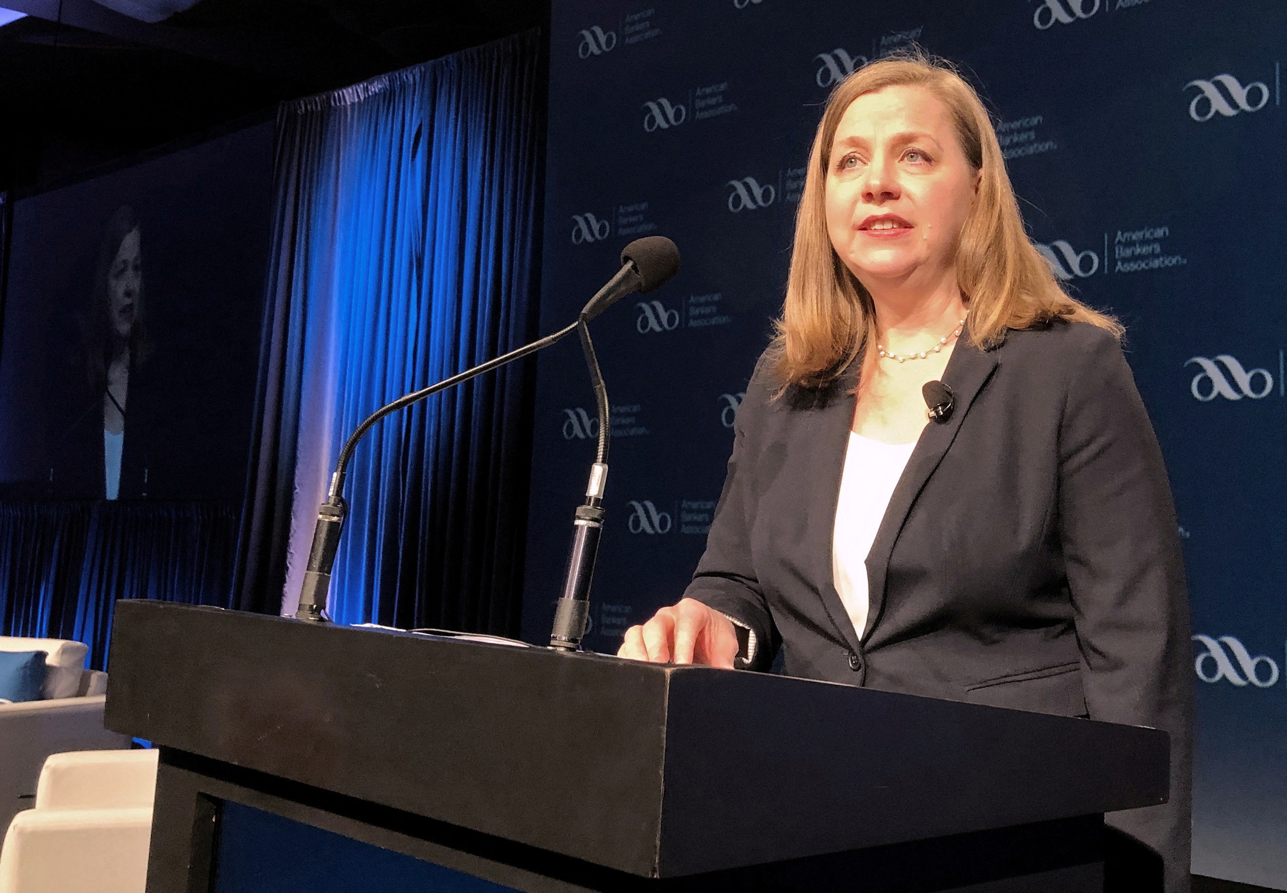 U.S. Federal Reserve Gov. Michelle Bowman gives her first public remarks as a Fed policymaker at an American Bankers Association conference in San Diego, California,  Feb. 11 2019.
