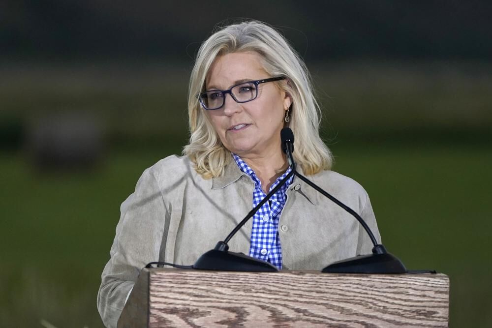 Rep. Liz Cheney, R-Wyo., speaks Tuesday, at an Election Day gathering in Jackson, Wyo. Challenger Harriet Hageman has defeated Cheney in the Republican primary.
