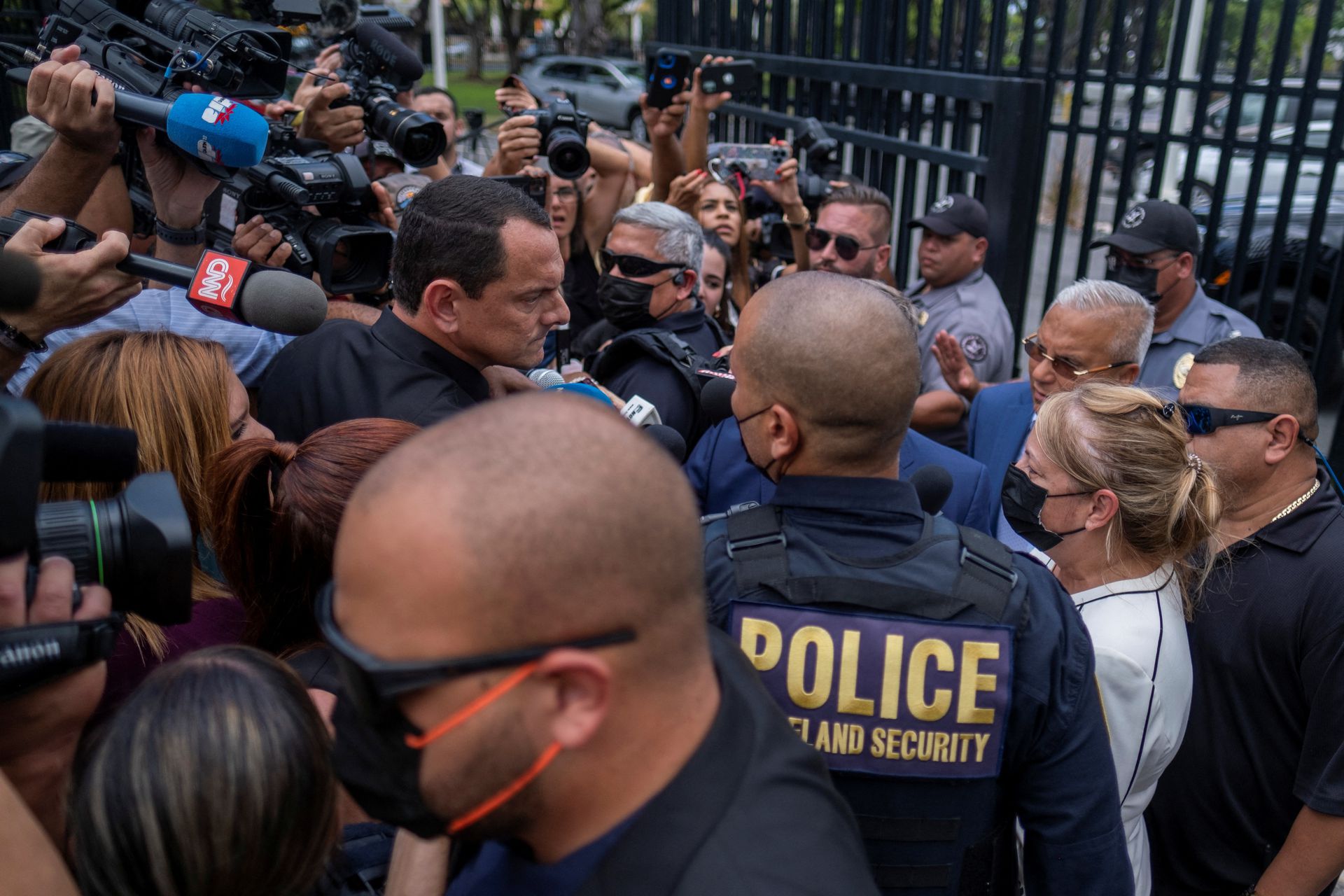 Former Puerto Rico Gov. Wanda Vazquez talks to the press after her court appearance in relation with federal bribery charges in San Juan, Puerto Rico, Aug. 4, 2022.