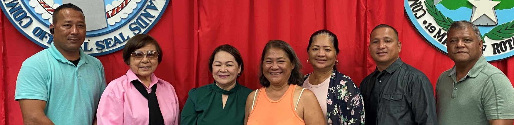 From left, Tinian Municipal Council Chairman Joseph E. Santos, Saipan & Northern Islands Municipal Council Vice Chairwoman Antonia M. Tudela, Saipan & Northern Islands Municipal Council Chairwoman Ana Demapan-Castro, Tinian Municipal Council Secretary Juanita M. Mendiola, Tinian Municipal Council Vice Chairwoman Thomasa Palacios-Mendiola, Rota Municipal Council Secretary Jim M. Atalig, and Rota Municipal Council Vice Chairman William A. Taitano. Not in photo: Rota Municipal Council Chairman Jonovan H. Lizama and Saipan & Northern Islands Municipal Council Secretary Daniel I. Aquino.