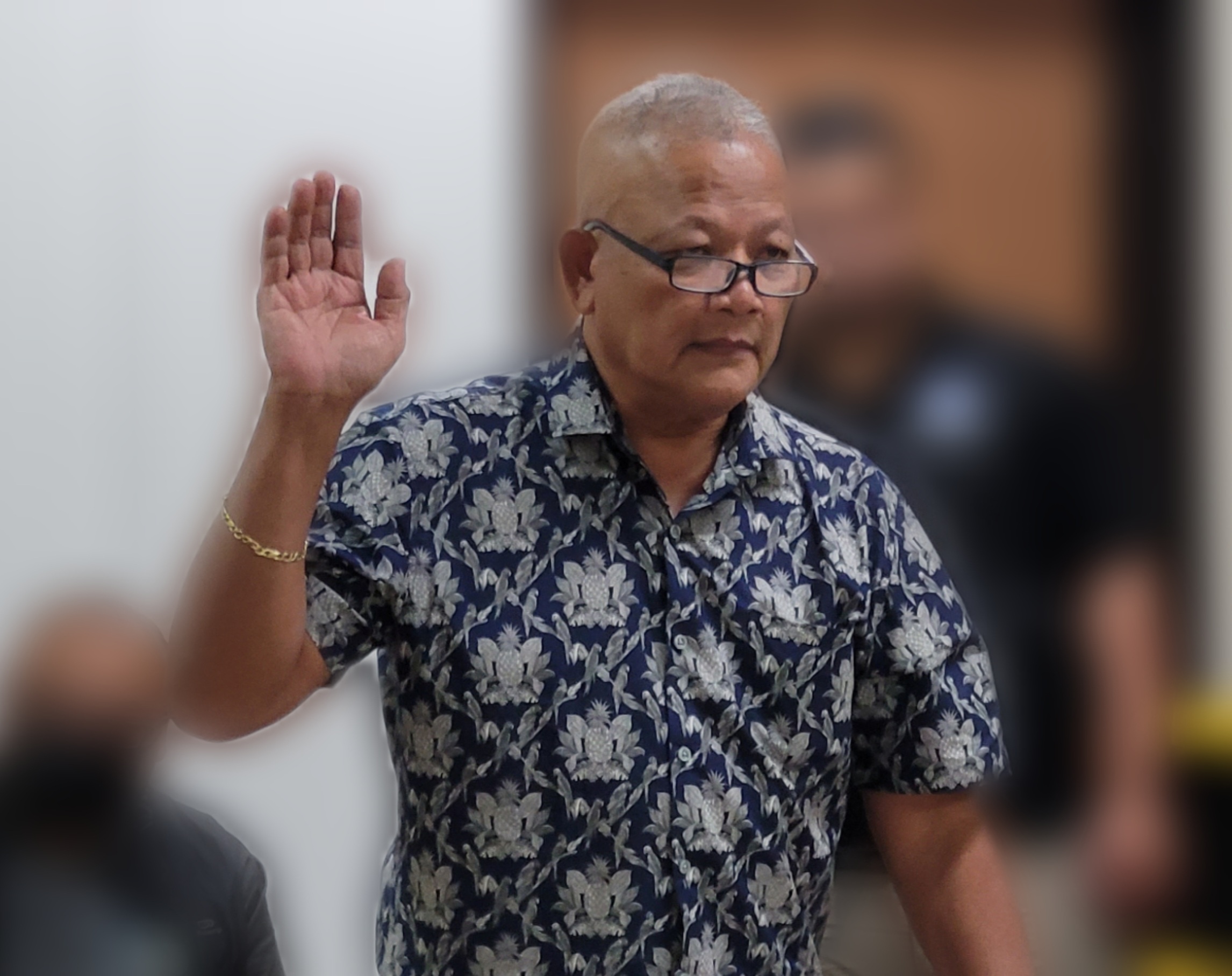 Alfred T. Taimanao is sworn in prior to testifying before the Commonwealth Election Commission on Monday morning in the CEC conference room.