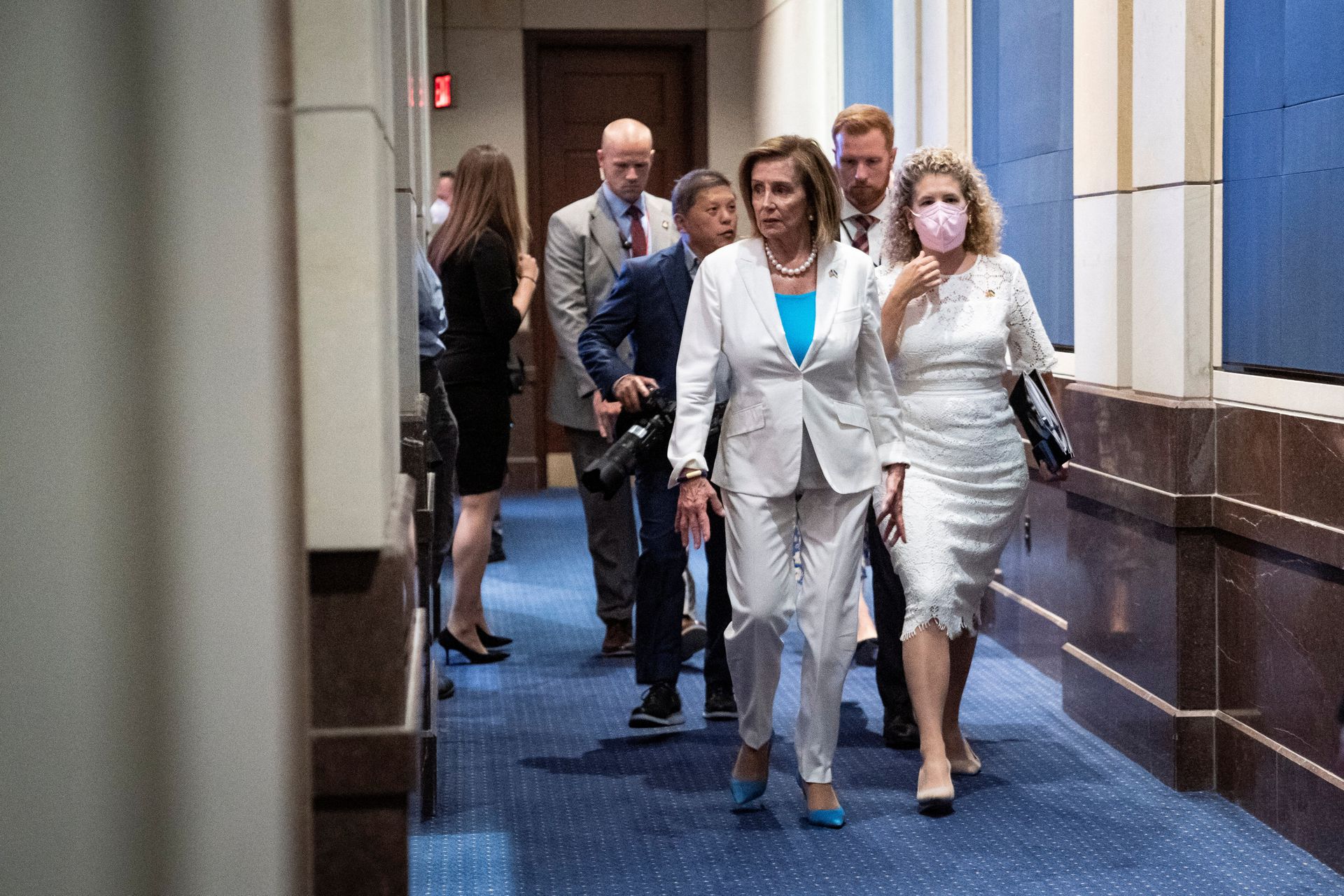 House Speaker Nancy Pelosi, D-Ca., walks as Ukrainian first lady Olena Zelenska — not pictured — meets with members of the United States Congress, on Capitol Hill in Washington, D.C., July 20, 2022.