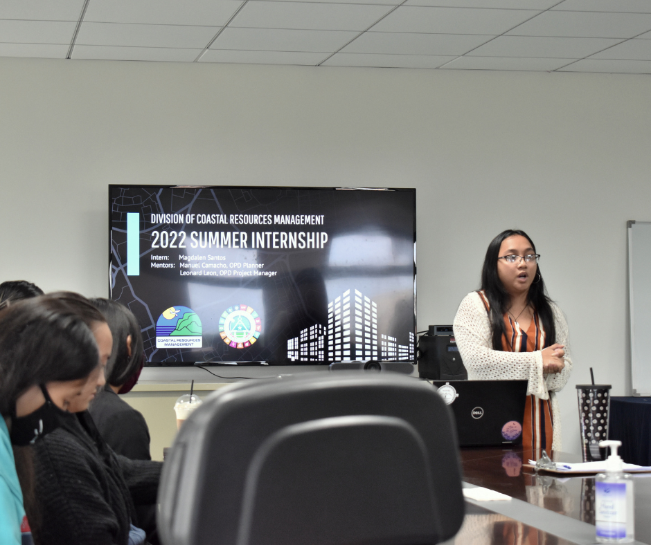 Office of Planning and Development intern Magdalen Santos makes a presentation on her summer with OPD through the Division of Coastal Resources Management Summer Internship Program.