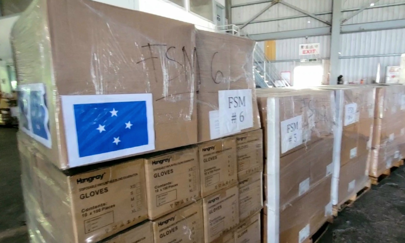 Boxes filled with Covid-19 relief supplies are ready to be sent to the FSM.
