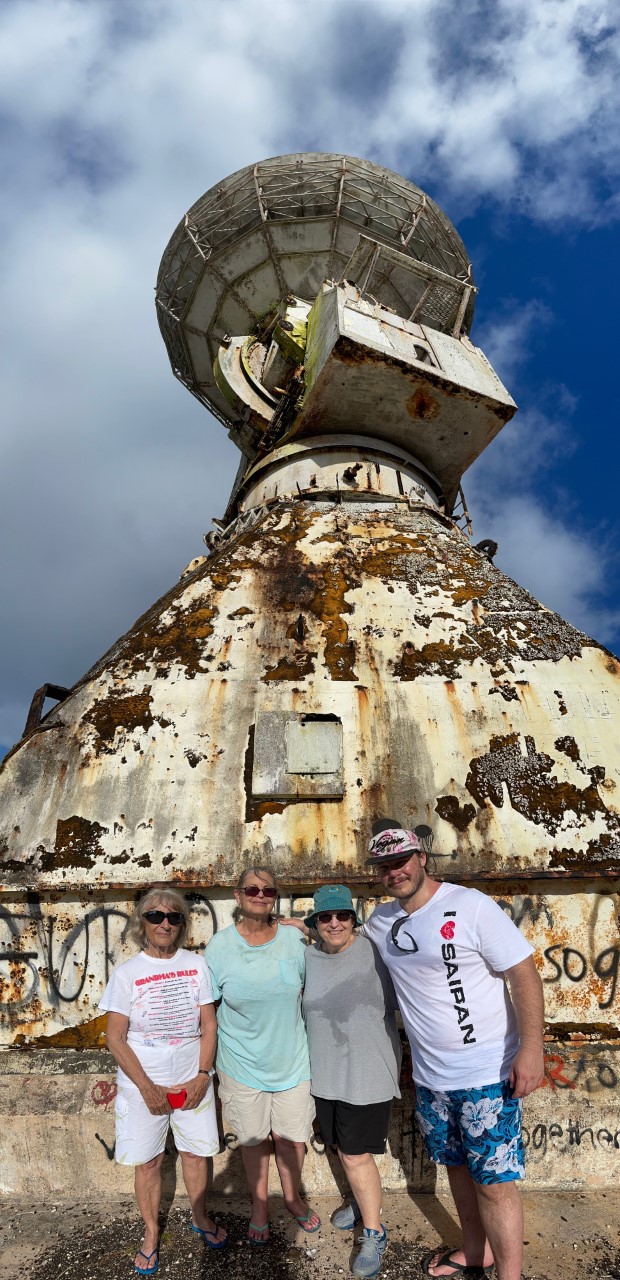 Ian Hudson, right, at the old radar station on Saipan last June with Roz, his mother Joanne and Lisa Hacskaylo