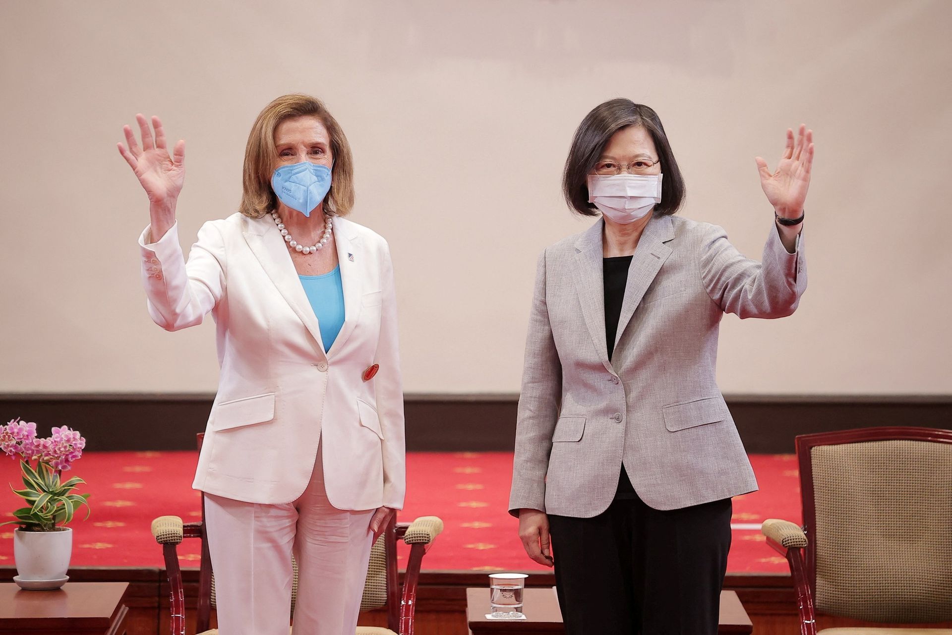 U.S. House Speaker Nancy Pelosi attends a meeting with Taiwan President Tsai Ing-wen at the presidential office in Taipei, Taiwan, Aug. 3, 2022.