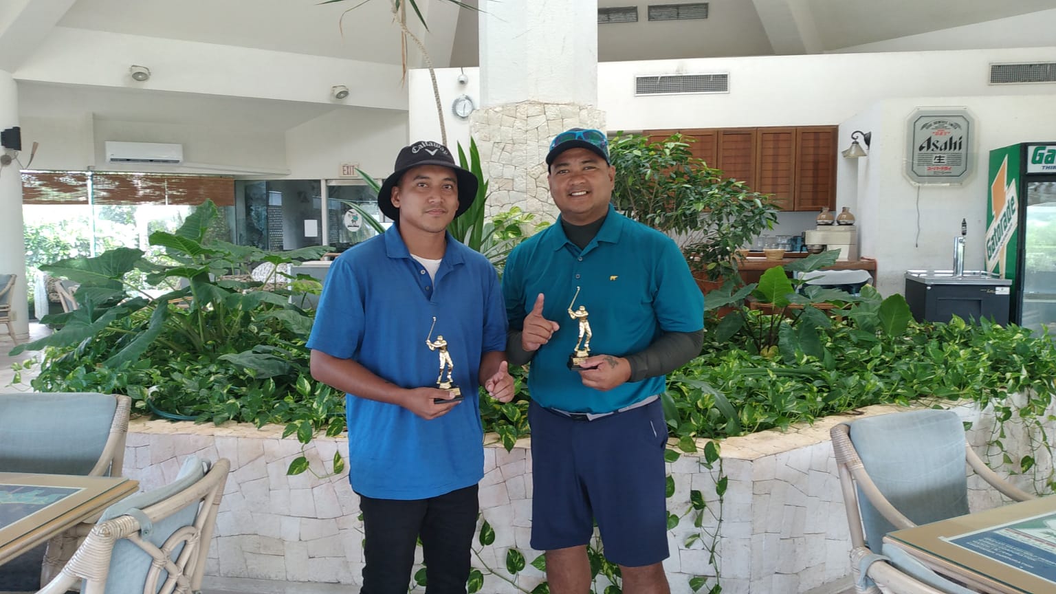 Eddie Terlaje Jr. and Alfred Aldan won the  Familia Golf Association July 2-man scramble golf tournament held at their home course, Kingfisher Golf Links.  Both won cash prizes and a trophy.