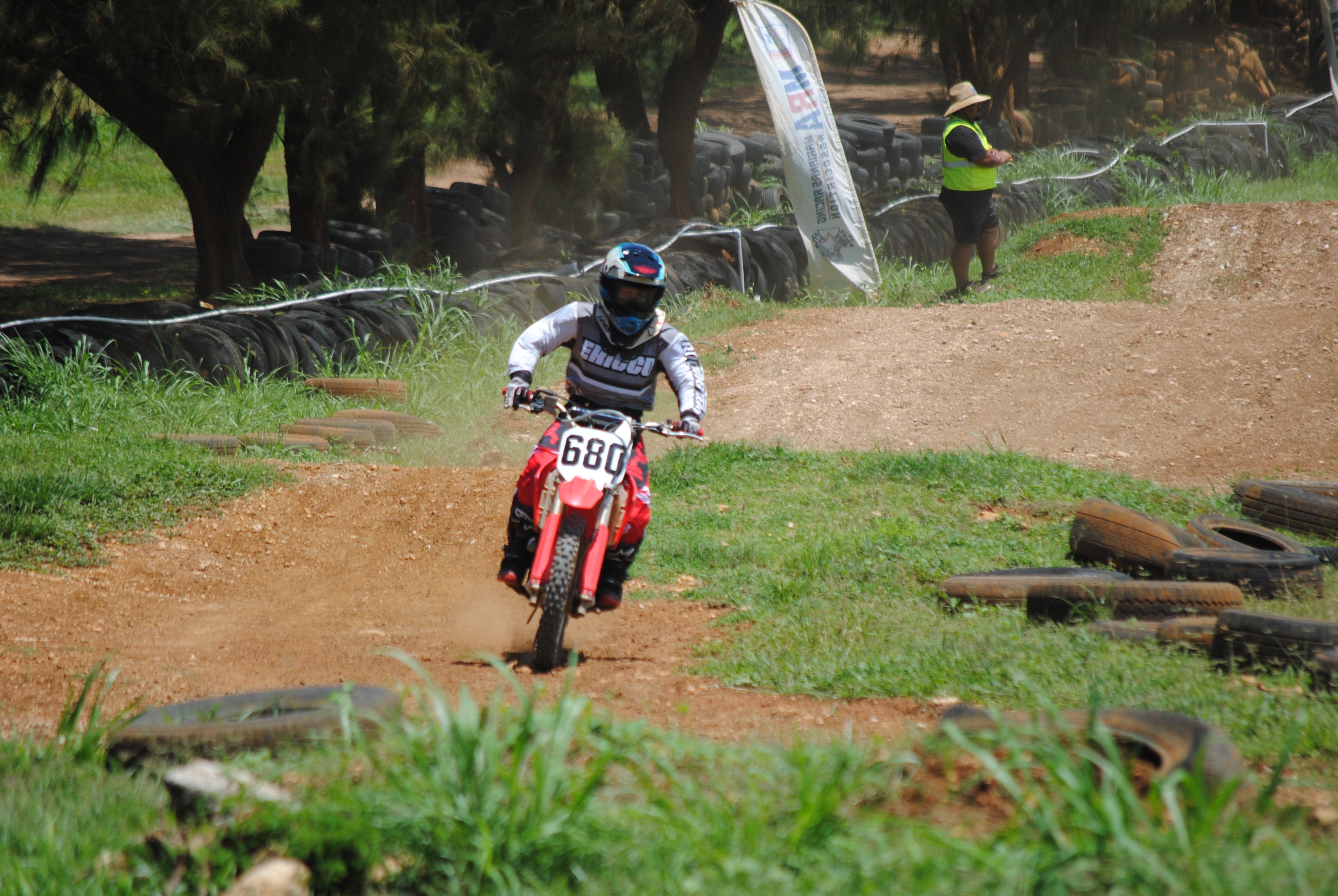 Billie Pangelinan leans in for the turn during the Monster Energy Points Race Series at Cow Town Raceway Park.
