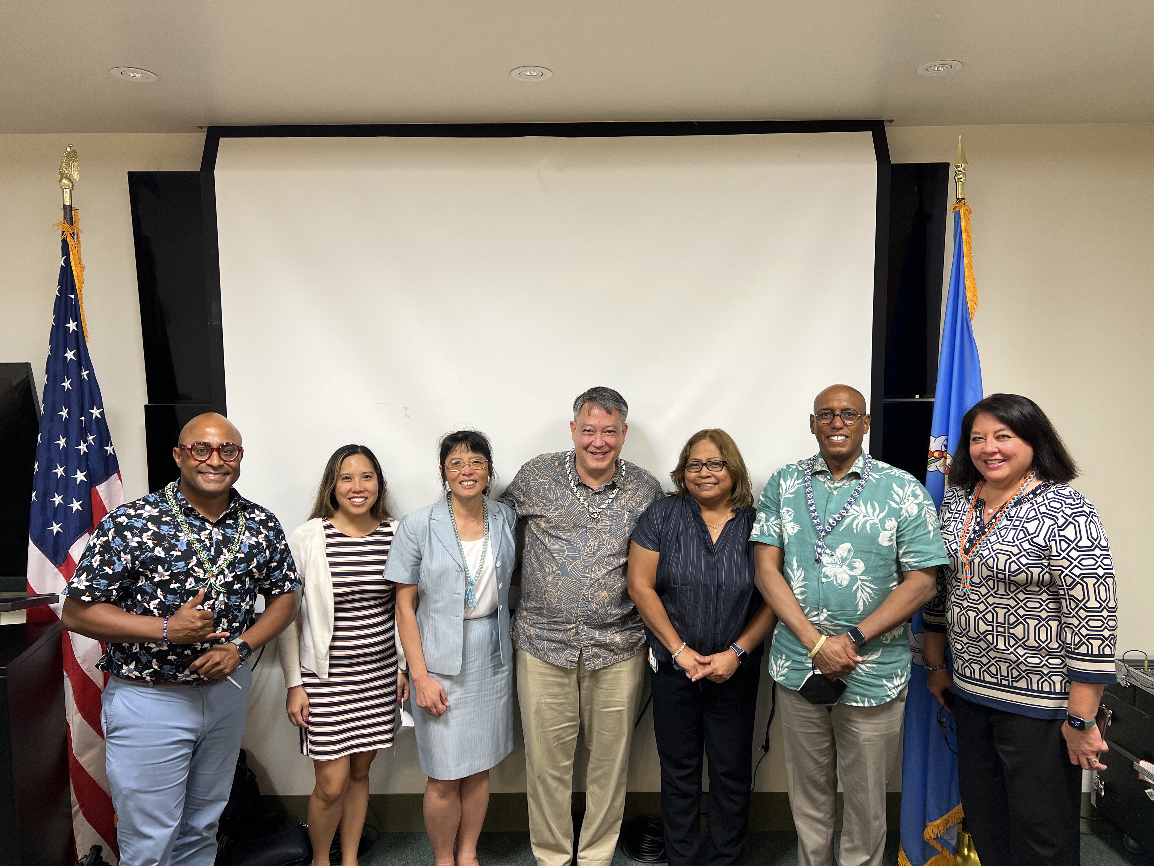 Commonwealth Healthcare Corp. Chief Executive Officer Esther L. Muna, 3rd right, poses for a photo with U.S. Department of Veterans Affairs Donald M. Remy and other visiting VA officials.