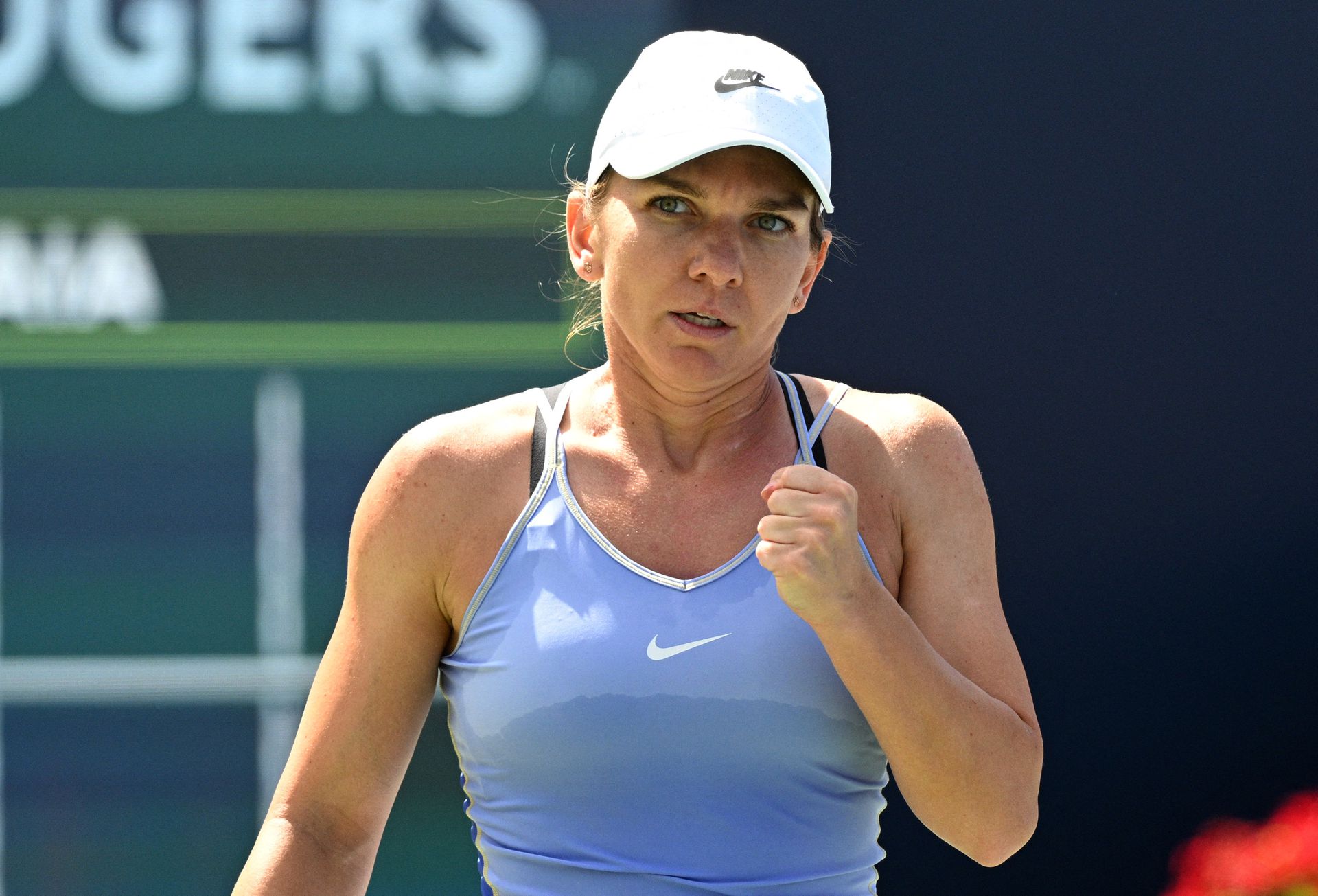 Simona Halep reacts to winning a point against Beatriz Haddad Maia — not pictured —  in the women's final of the National Bank Open at Sobeys Stadium in Toronto, Ontario, Canada on Aug. 14, 2022.