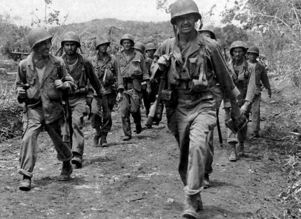 This National WWII Museum photograph shows a platoon of the U.S. Army's 27th Infantry Division on Saipan.