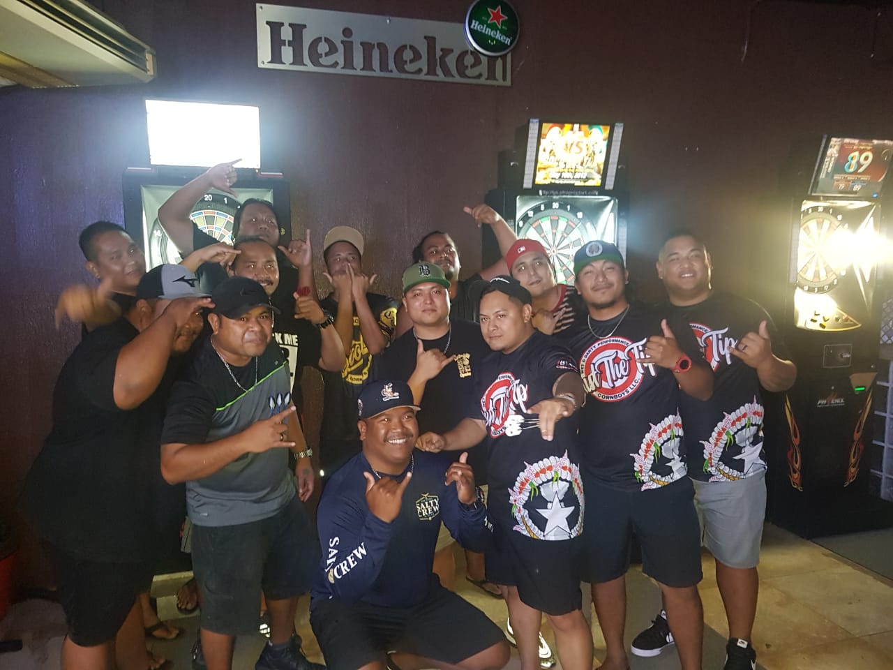 Jonny's Just the Tip and Tambayan FNG pose for a photo after their match Wednesday in the “C” Division of the SEDA Bud Light Dart League at Jonny's Bar.