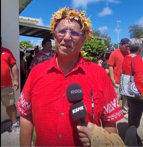 The GOP candidate for Saipan mayor, Rep. Joseph Leepan Tenorio Guerrero, speaks to reporters at the Commonwealth Election Commission where he and other Republicans filed their candidacies on Friday.
