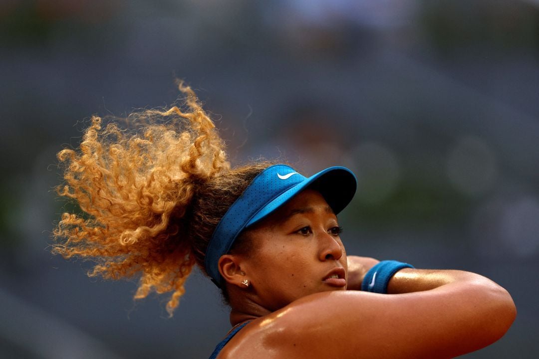 Japan's Naomi Osaka in action during her second round match against Spain's Sara Sorribes Tormo at the WTA Masters 1000, Madrid Open at Caja Magica, Madrid, Spain, May 1, 2022