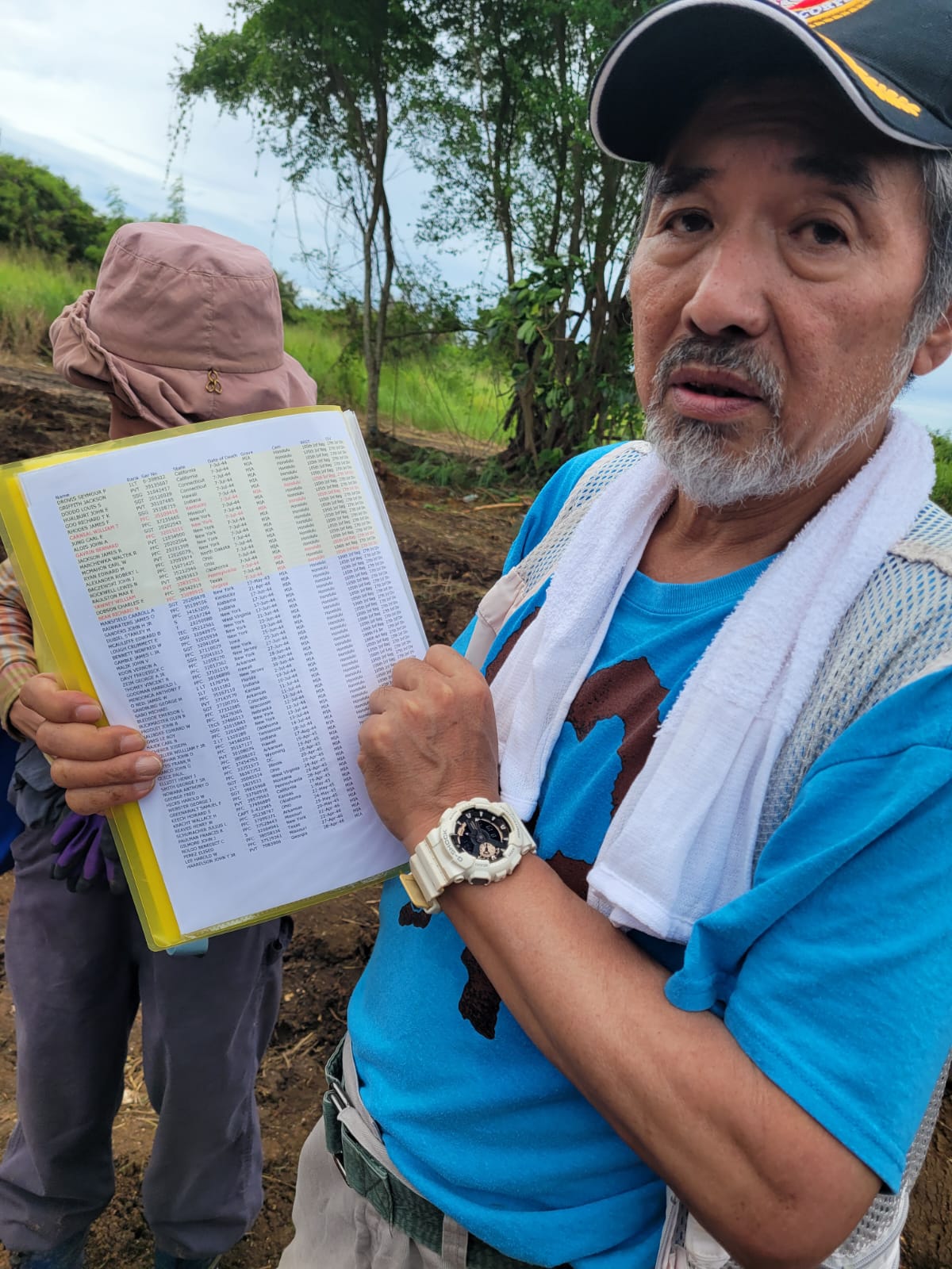 Kuentai-USA Chairman Usan Kurata shows the list of American soldiers, including members of the 27th Infantry Division of U.S. Army's 105th Infantry Regiment, whose remains could be buried in Tanapag.