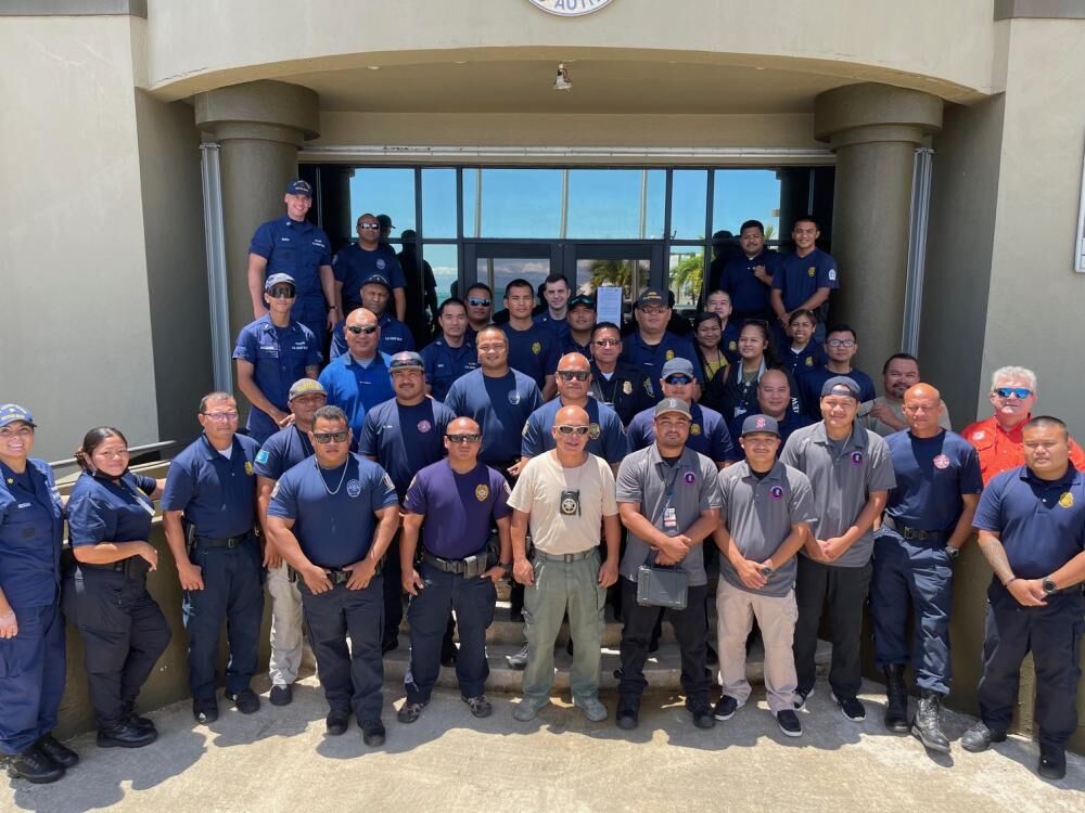 The U.S. Coast Guard and Commonwealth of the Northern Mariana Islands partners stand for a photo amid a successful two-day search and rescue exercise or SAREX in Saipan, Aug. 23, 2022. Forces Micronesia/Sector Guam holds SAREXs in Guam, the Commonwealth of the Northern Mariana Islands, and the Compact of Free Association States to evaluate notification and response procedures and identify shortfalls in communication and coordination of response during SAR incidents. Each agency holds individual capabilities that complement each other’s efforts and bolsters the overall success of the SAR system.