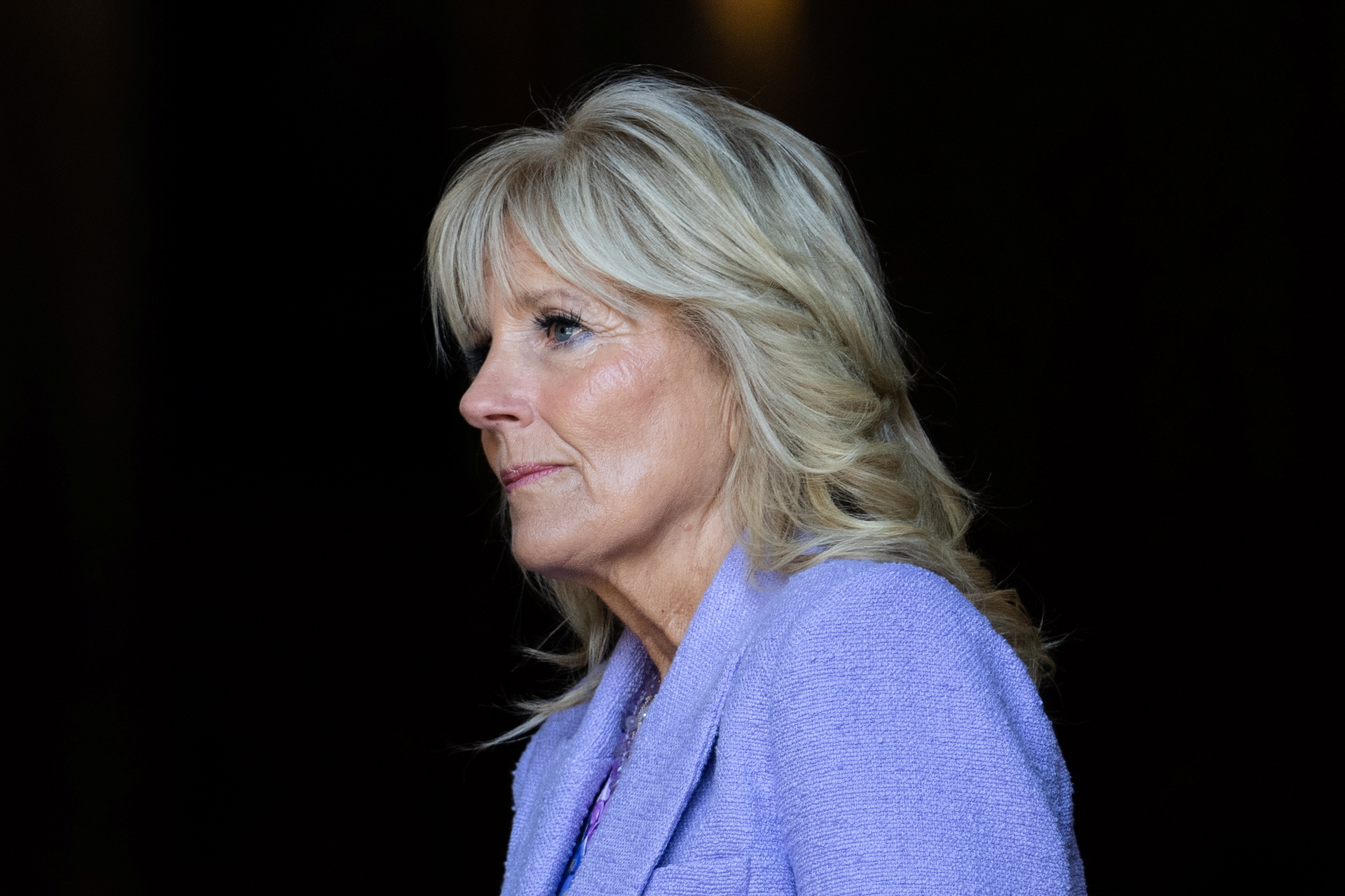 First lady Jill Biden leaves the Church of the Society of Jesus in Quito, Ecuador, May 20, 2022.