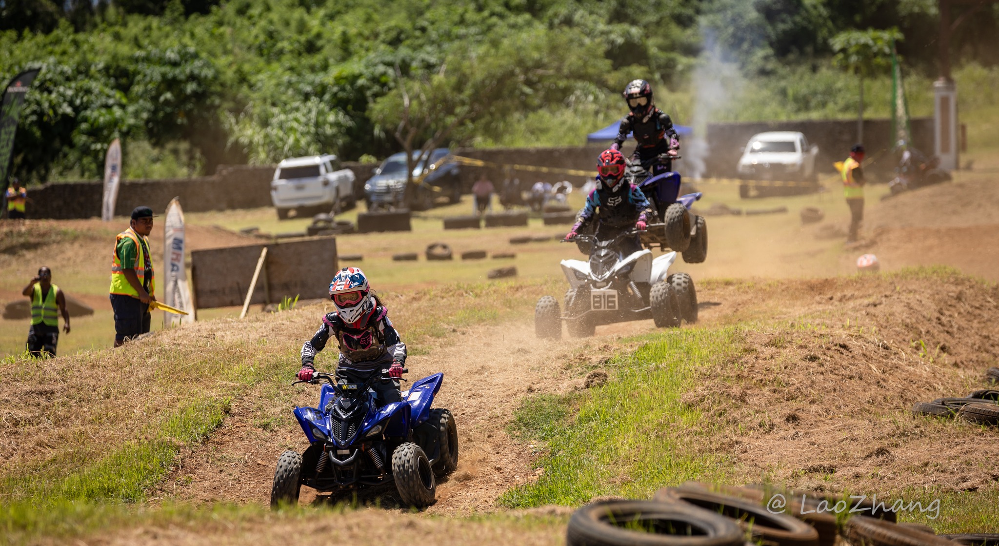 Franchesca Yumul lands the jump to take the lead in the Mini ATV class  during round 7 of the 2022 Monster Energy Points Race Series on Sunday at  Cow Town Raceway Park.