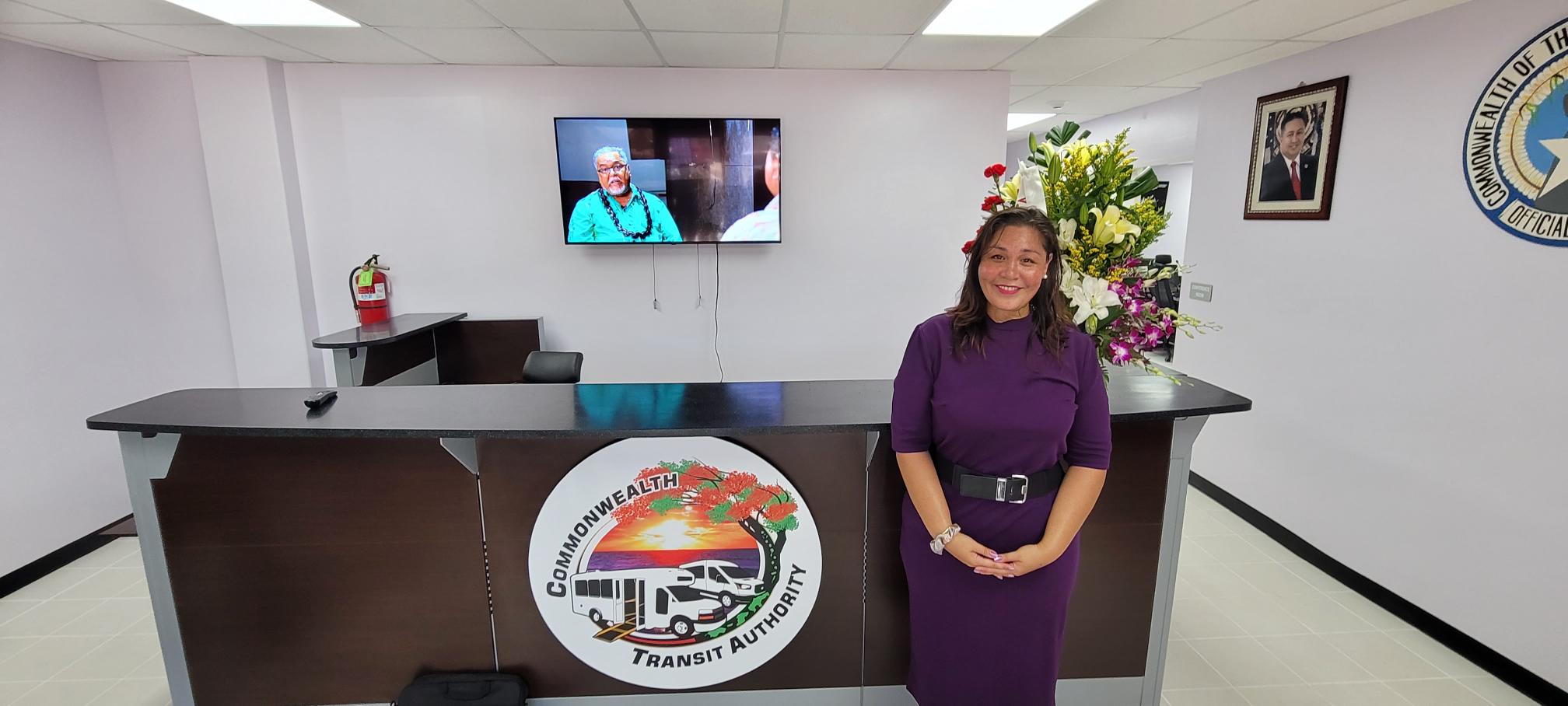 Special Assistant for Public Transportation Alfreda Camacho Maratita poses for a photo in the reception area of the new facility.