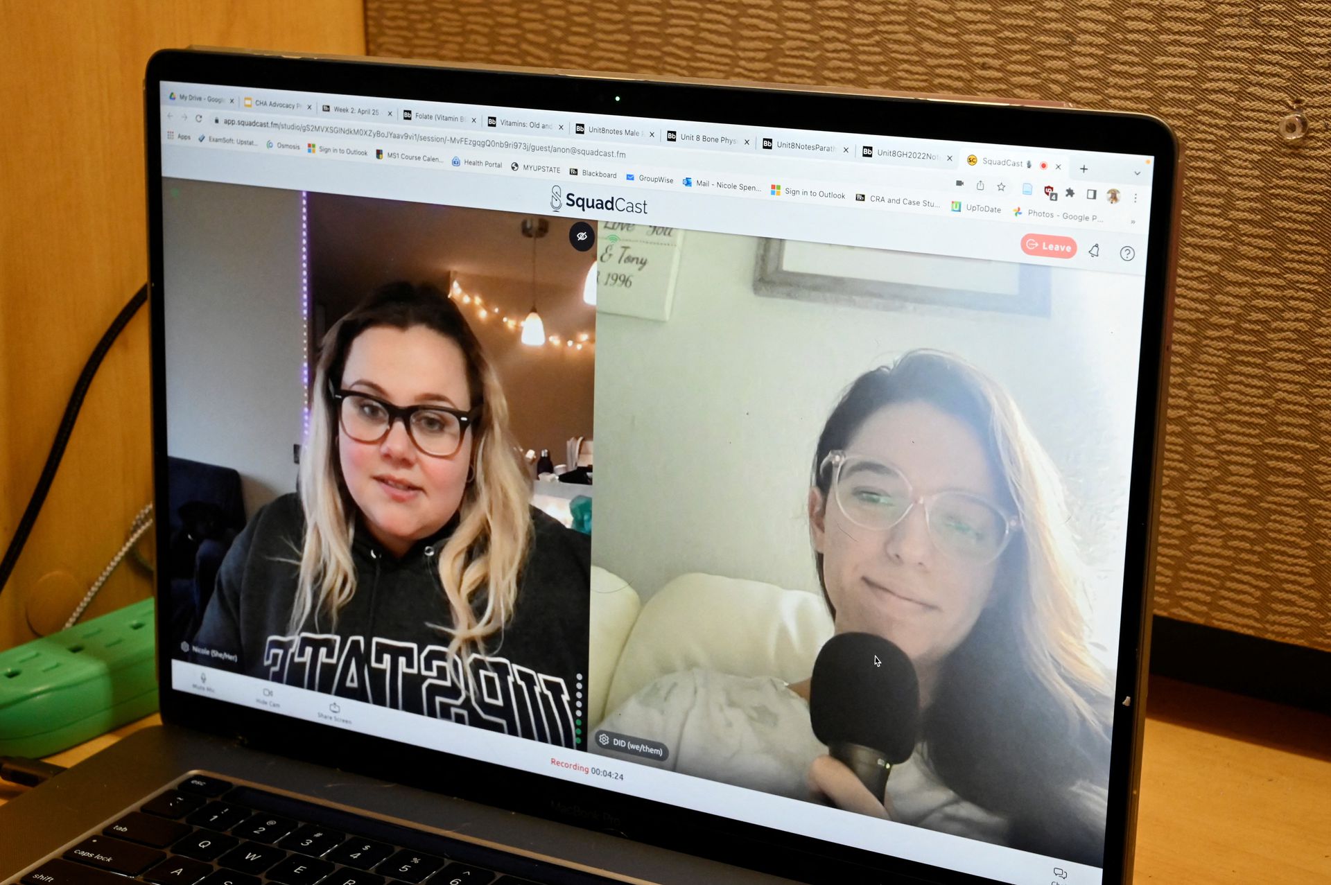 Nicole Spencer, 24, a medical student who suffers from Postural Orthostatic Tachycardia Syndrome or POTS, is interviewed by Haley Carey, 24, about her medical condition, at her apartment in Syracuse, New York, May 4, 2022. Carey also has POTS and met Spencer through social media. Both share their symptoms daily and support each other.