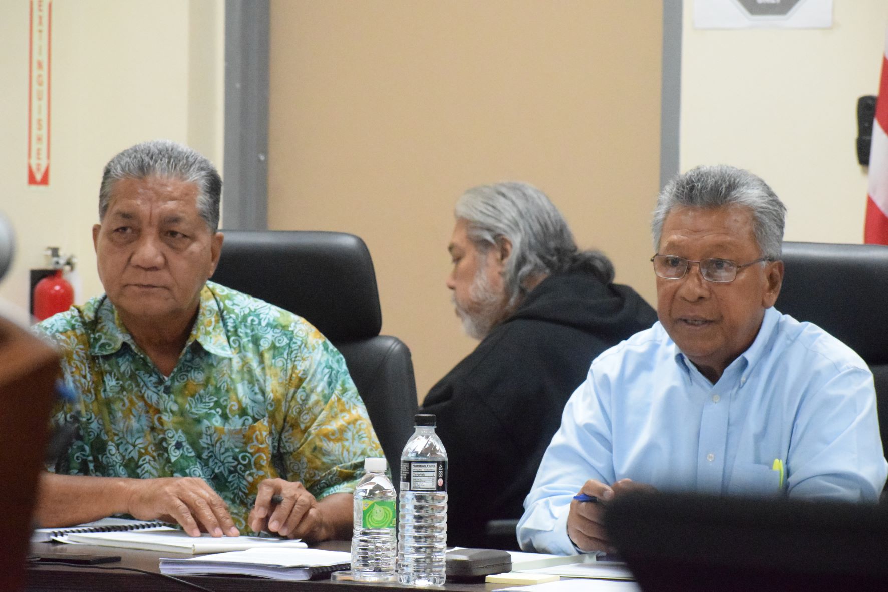 Commonwealth Casino Commission members Martin Mendiola and Mario Taitano attend a meeting on Thursday.