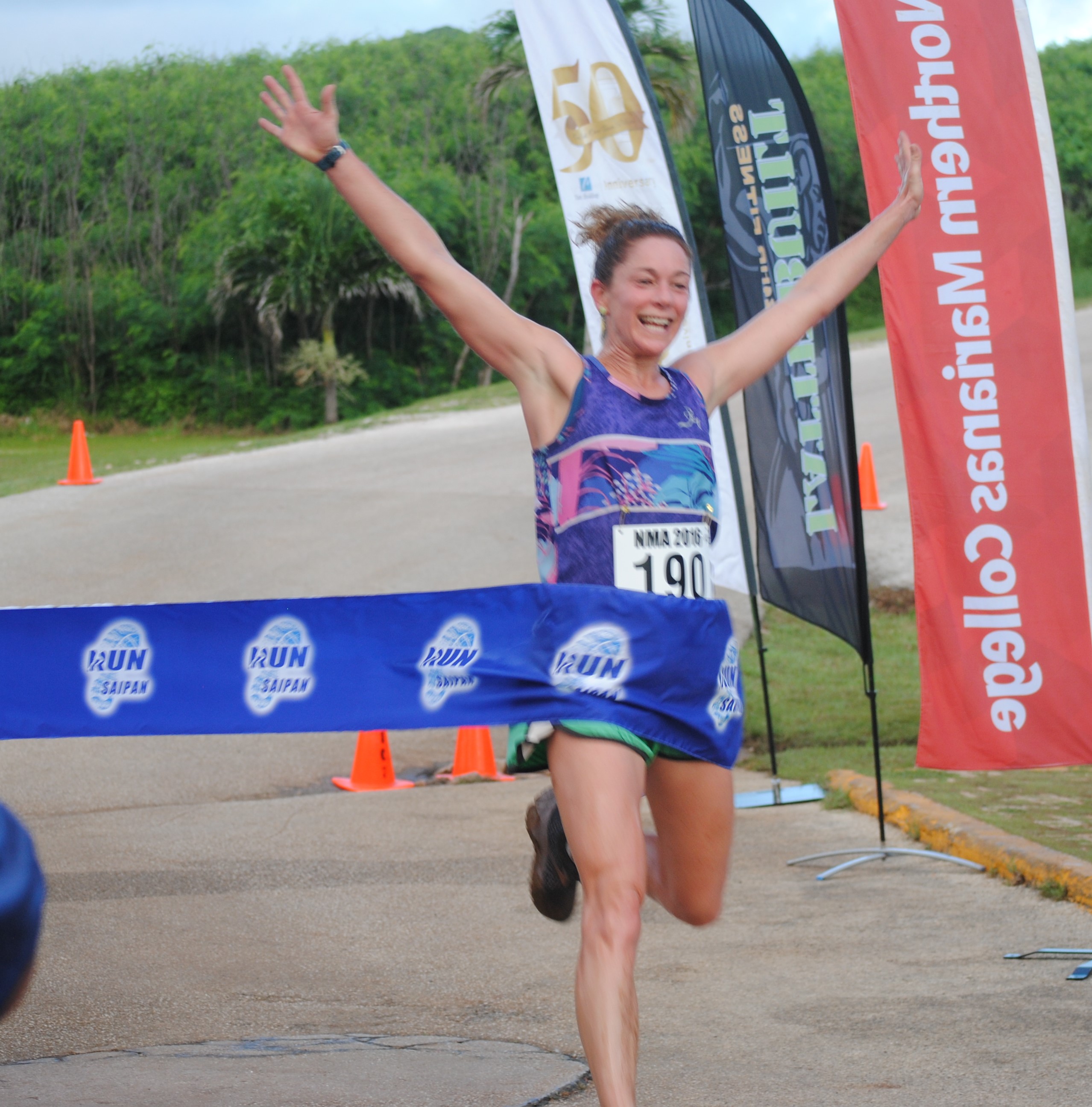 Lily Muldoon was the first to cross the finish line of Run Saipan’s Grotto 10K event Saturday at the Grotto.