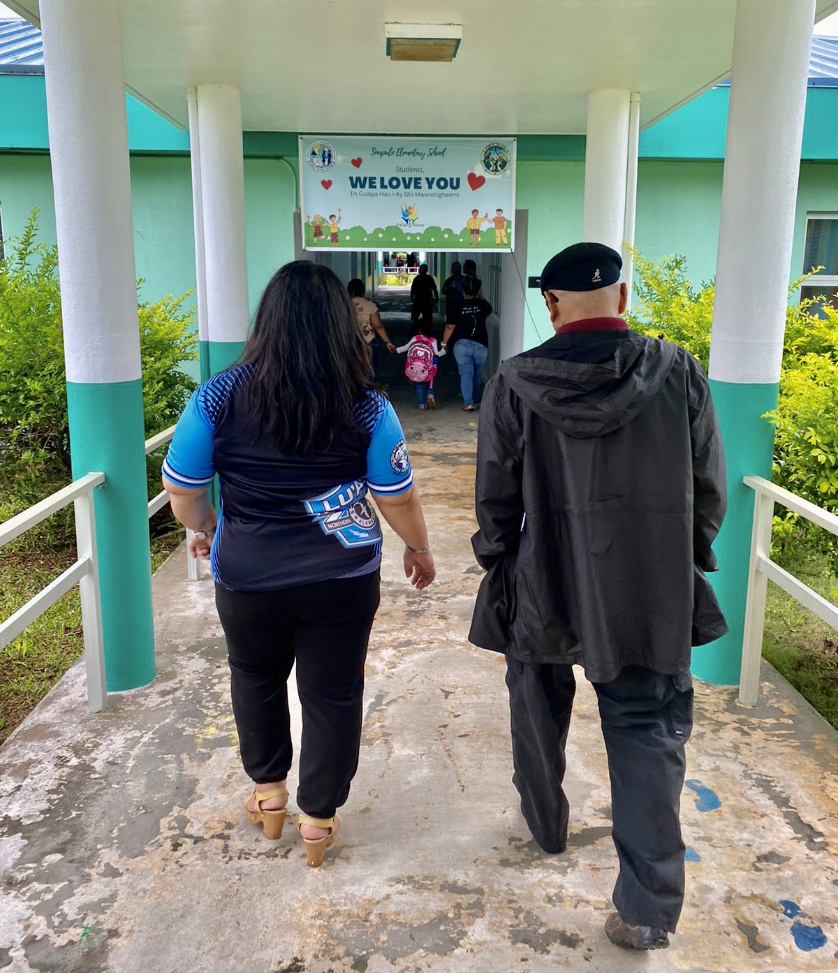 Sinapalo Elementary School Principal Daisy Quitugua with Board of Education member Herman Atalig who toured Rota’s two public schools on their first day of classes.