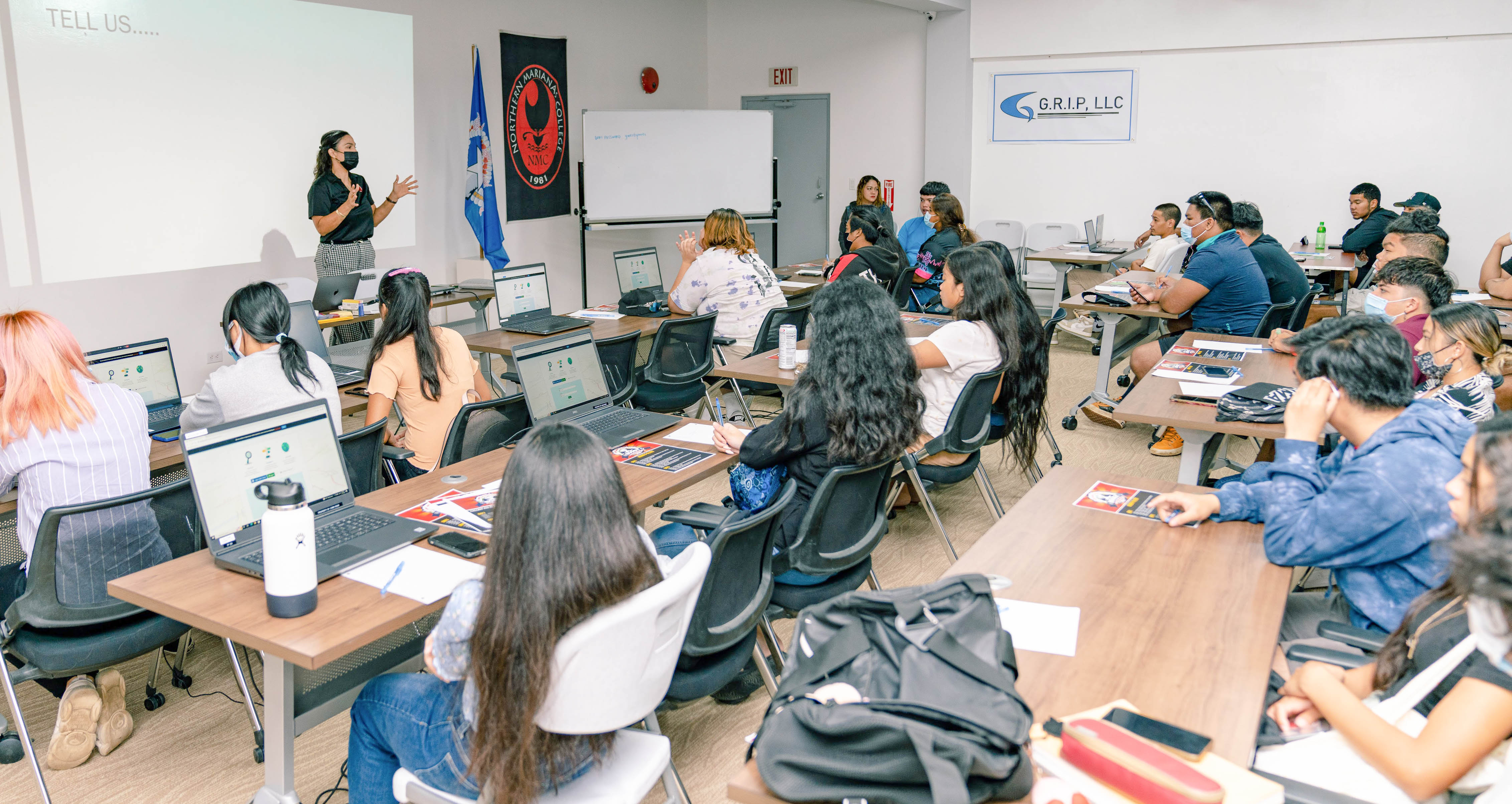 Northern Marianas College Community Development Institute Director MariaValentina Haberman gives a presentation to summer youth employment interns as part of the Office of the Governor’s Building Optimism, Opportunities and Stability Together or BOOST Workforce Development Training Program on Wednesday, Aug. 17, 2022.