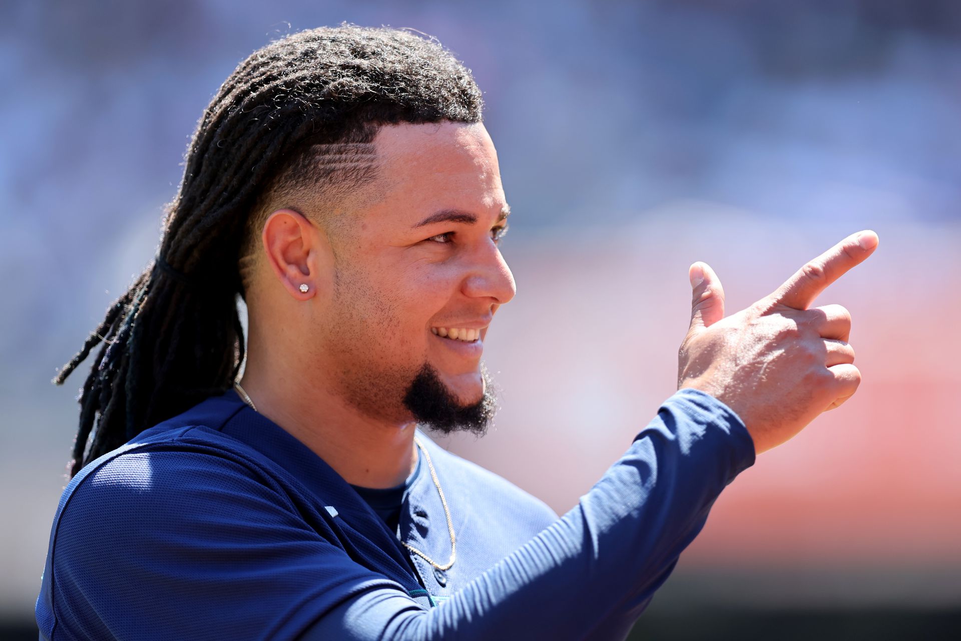 Seattle Mariners starting pitcher Luis Castillo (21) reacts after the first inning against the New York Yankees at Yankee Stadium in the Bronx, New York, Aug. 3, 2022.