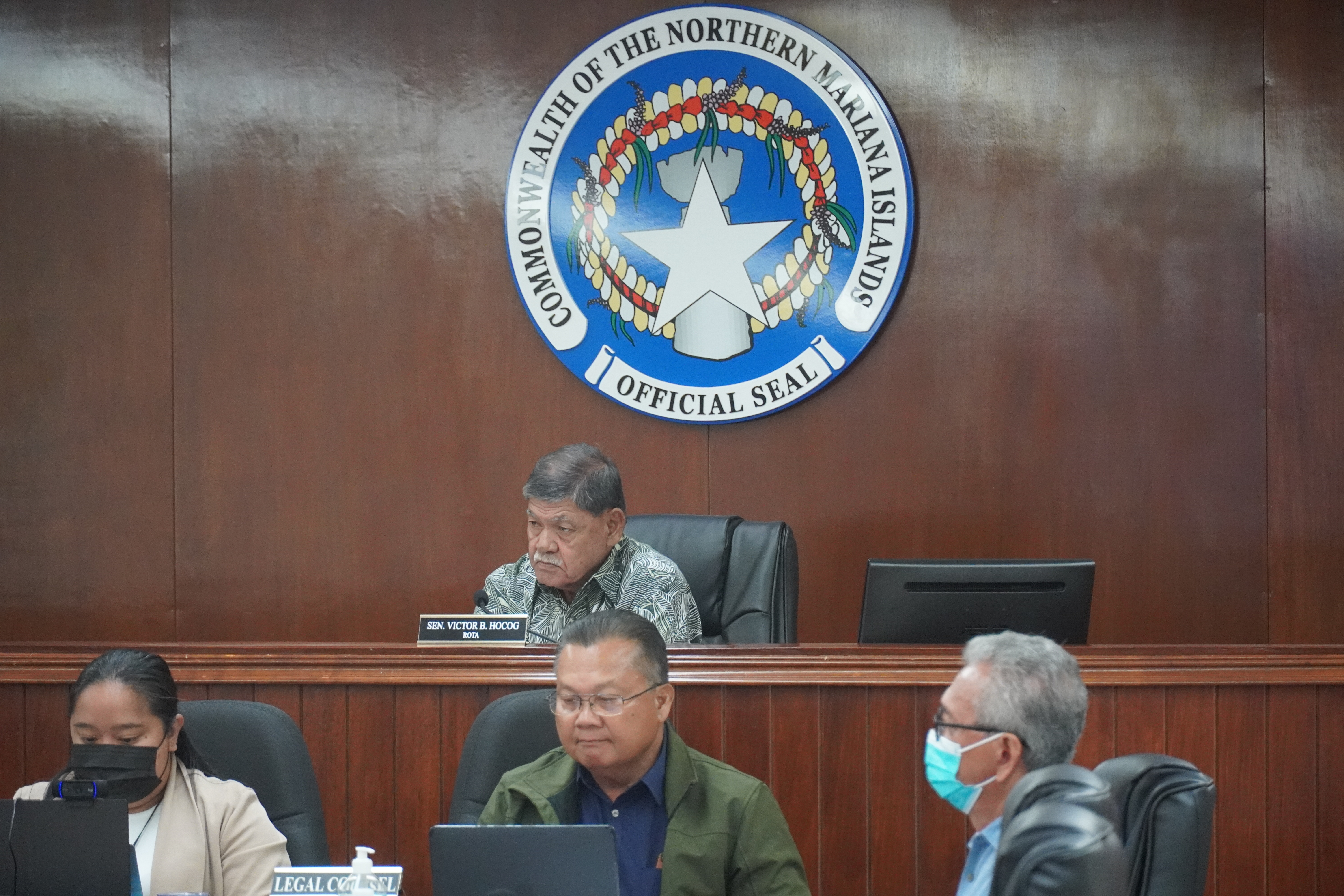 Senate Committee on Fiscal Affairs chair Sen. Victor B. Hocog presides over a budget hearing in the Senate chamber on Wednesday.
