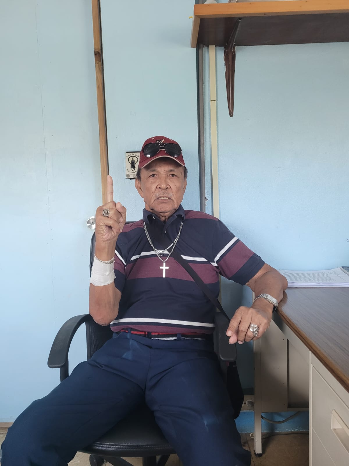 Vicente "Ben" Sablan Basa gestures during an interview with Variety on Wednesday.