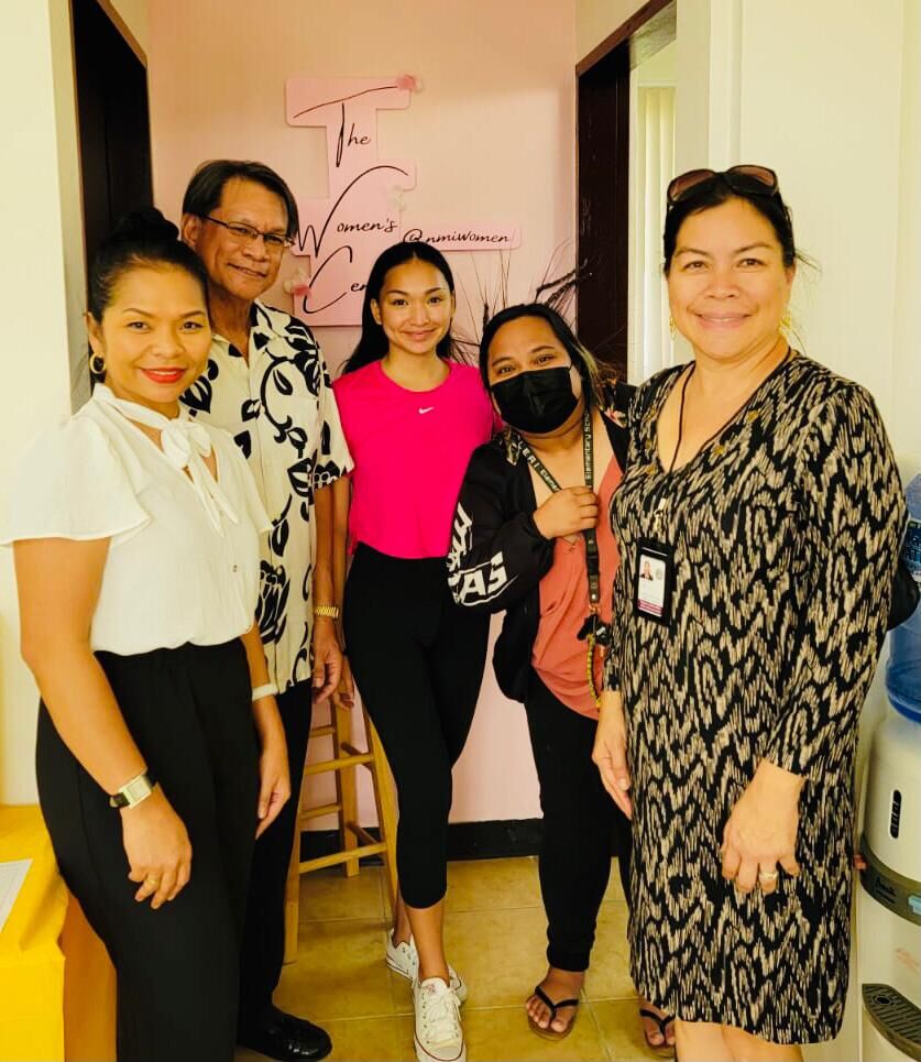From left, CNMI Women’s Association contractor Roxanne Diaz, BOOST grant administrator and Bank of Saipan President/CEO John Z. Arroyo, CWA board member and Women Entrepreneurs Project participant and 2019 Miss Marianas Shannon Sasamoto, CWA program assistant Dorina Iginoef and Special Advisor for Women's Affairs Shirley Ogumoro pose for a photo at the Women's Center.