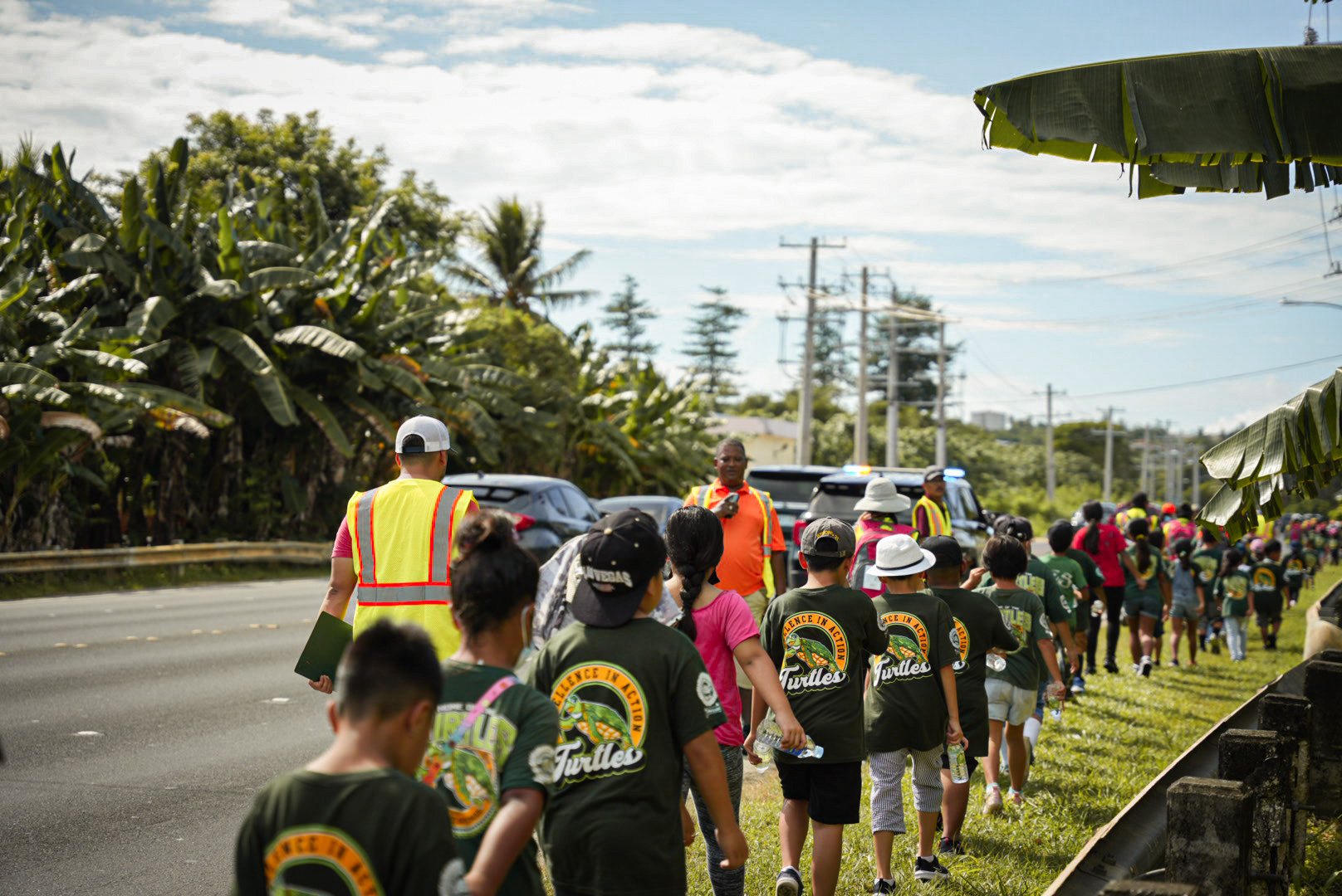 OES students follow their designated evacuation route with the guidance of school and PSS central office personnel.