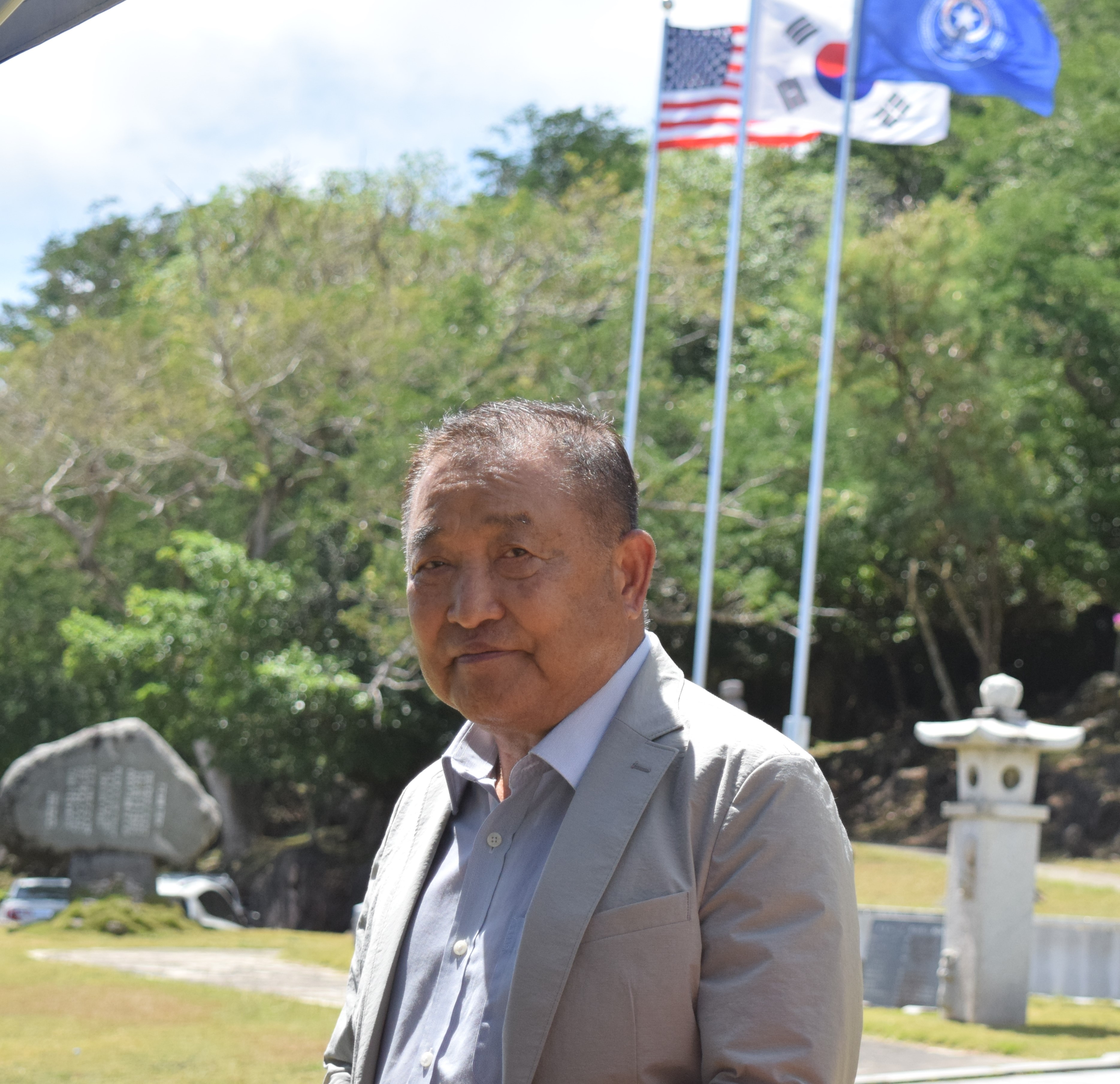 Korean businessman Kim Hong Kyun at the Korean Peace Memorial in Marpi during a memorial service in May 2022.