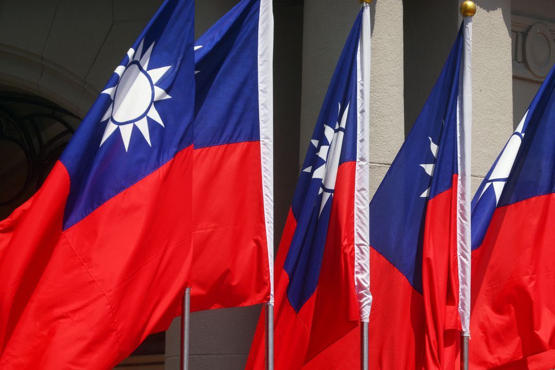 Taiwan flags flutter outside the presidential palace in Taipei, Taiwan on Aug. 8, 2022.