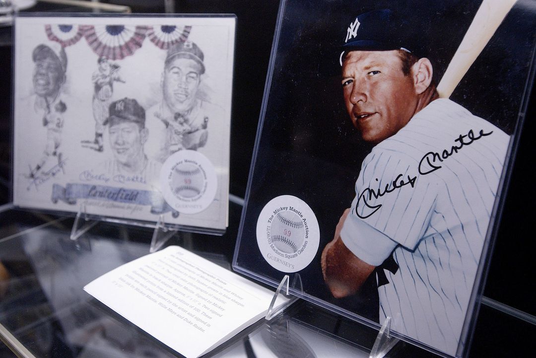 Memorabilia from New York Yankees legend Mickey Mantle is auctioned in New York on Dec. 8, 2003.