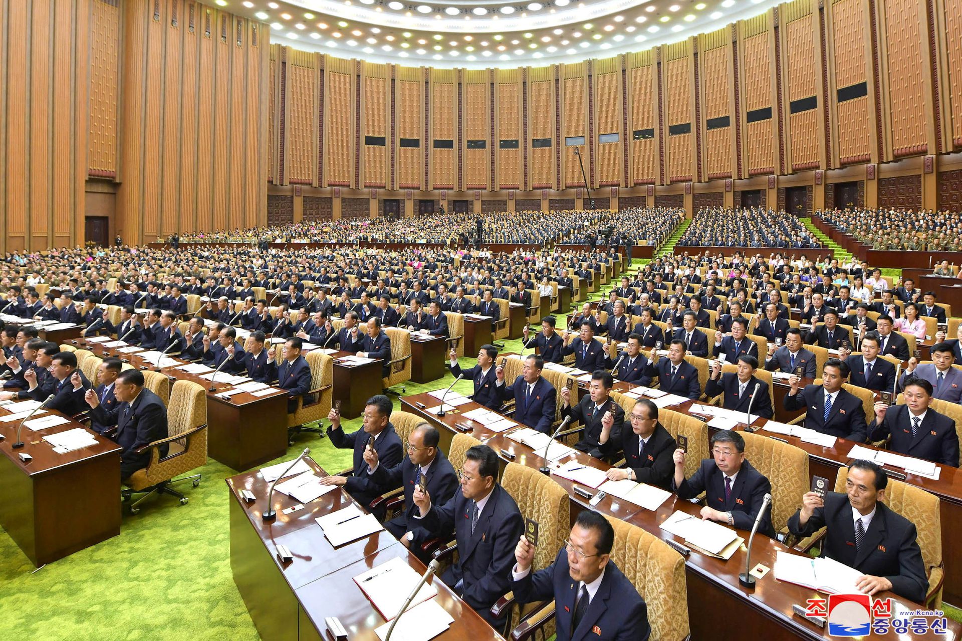 First-day sitting of the 7th Session of the 14th Supreme People's Assembly of the Democratic People's Republic of Korea, in Pyongyang, North Korea. Photo taken on Sept. 7, 2022 and released by North Korea's Korean Central News Agency.