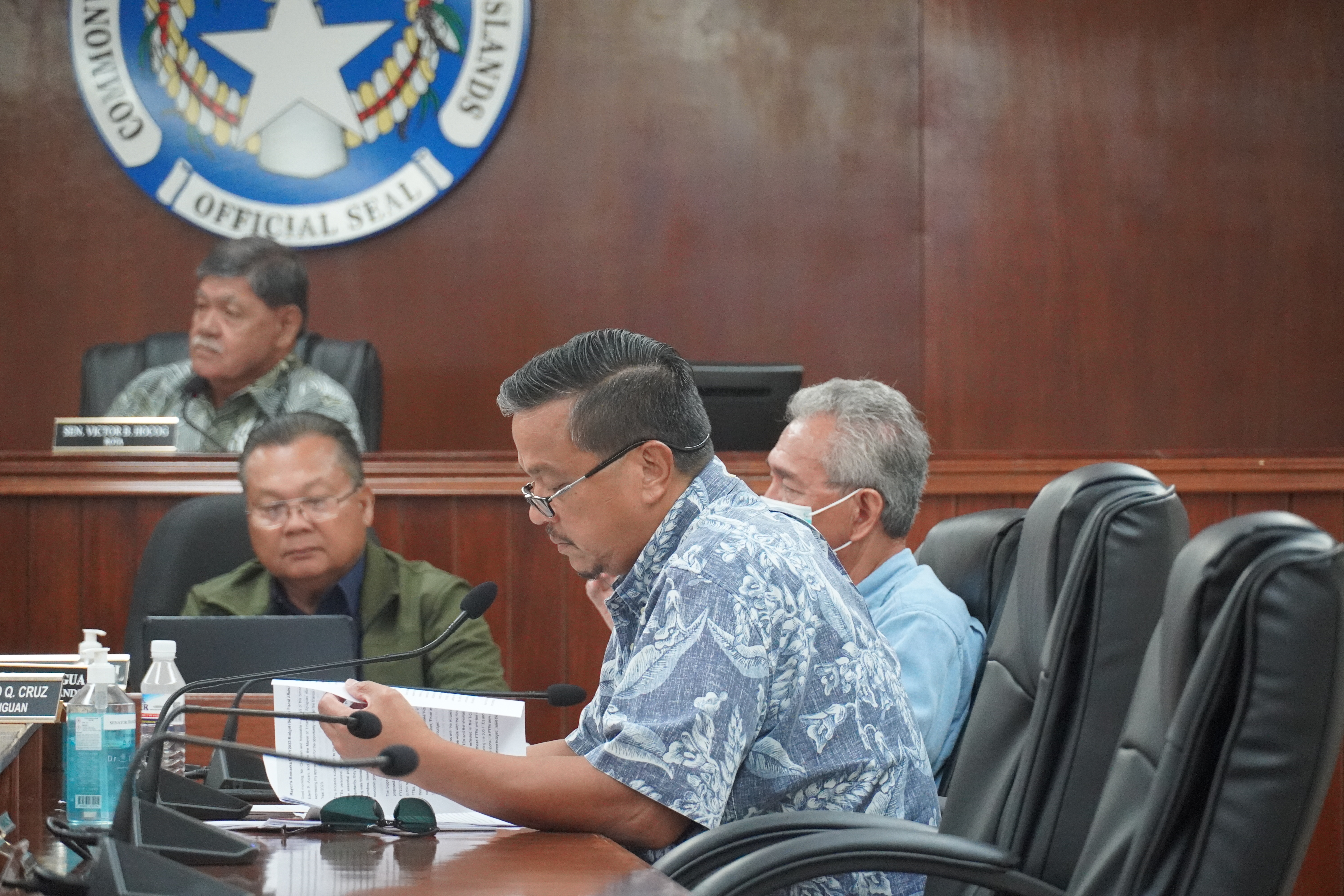Senate President Jude U. Hofschneider sits in on the Senate Committee on Fiscal Affairs budget hearing in the Senate chamber on Wednesday afternoon.