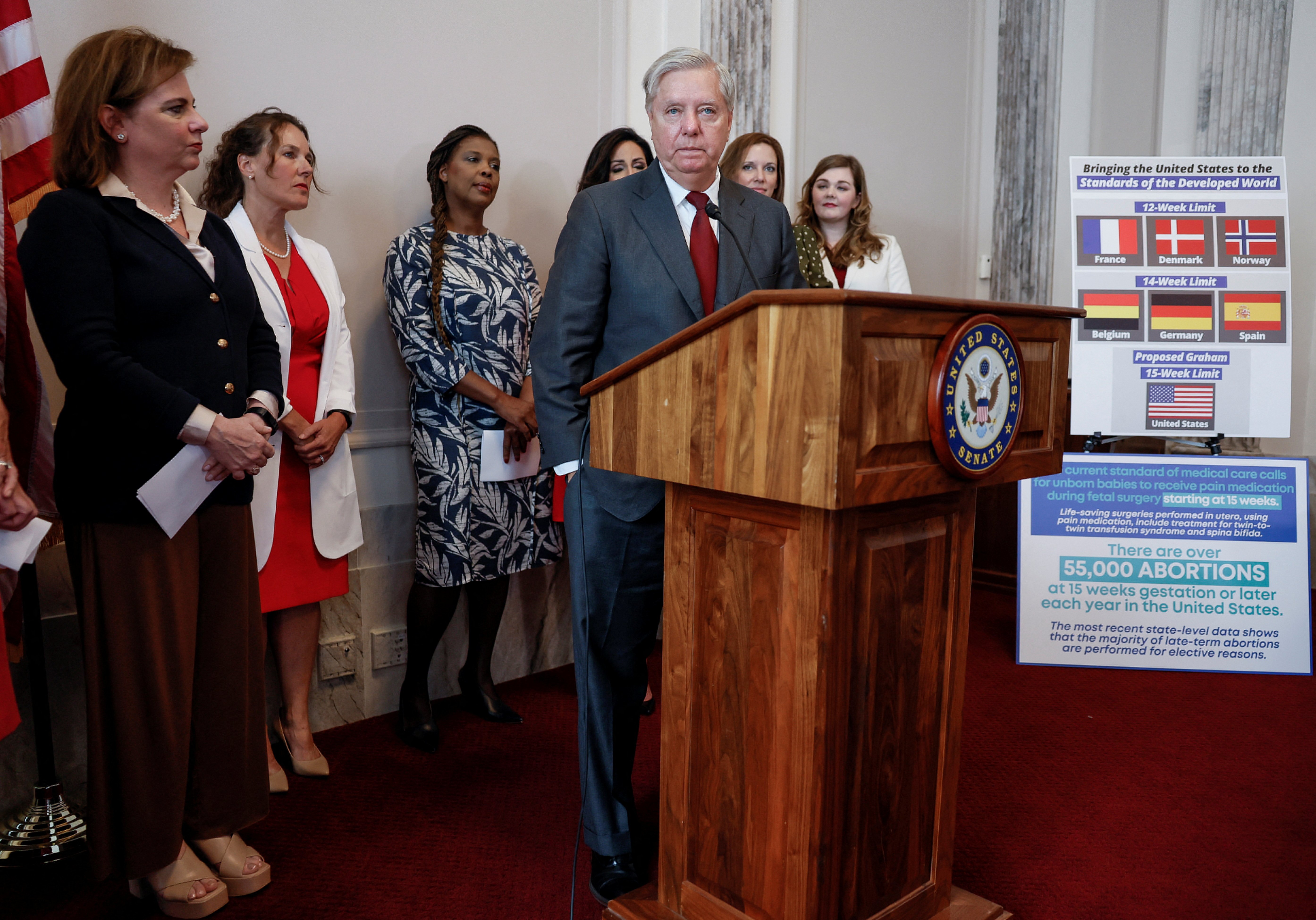 U.S. Sen. Lindsey Graham unveils a nationwide abortion bill with new abortion restrictions, during a press conference alongside representatives from national anti-abortion organizations, on Capitol Hill in Washington, D.C., Sept. 13, 2022.