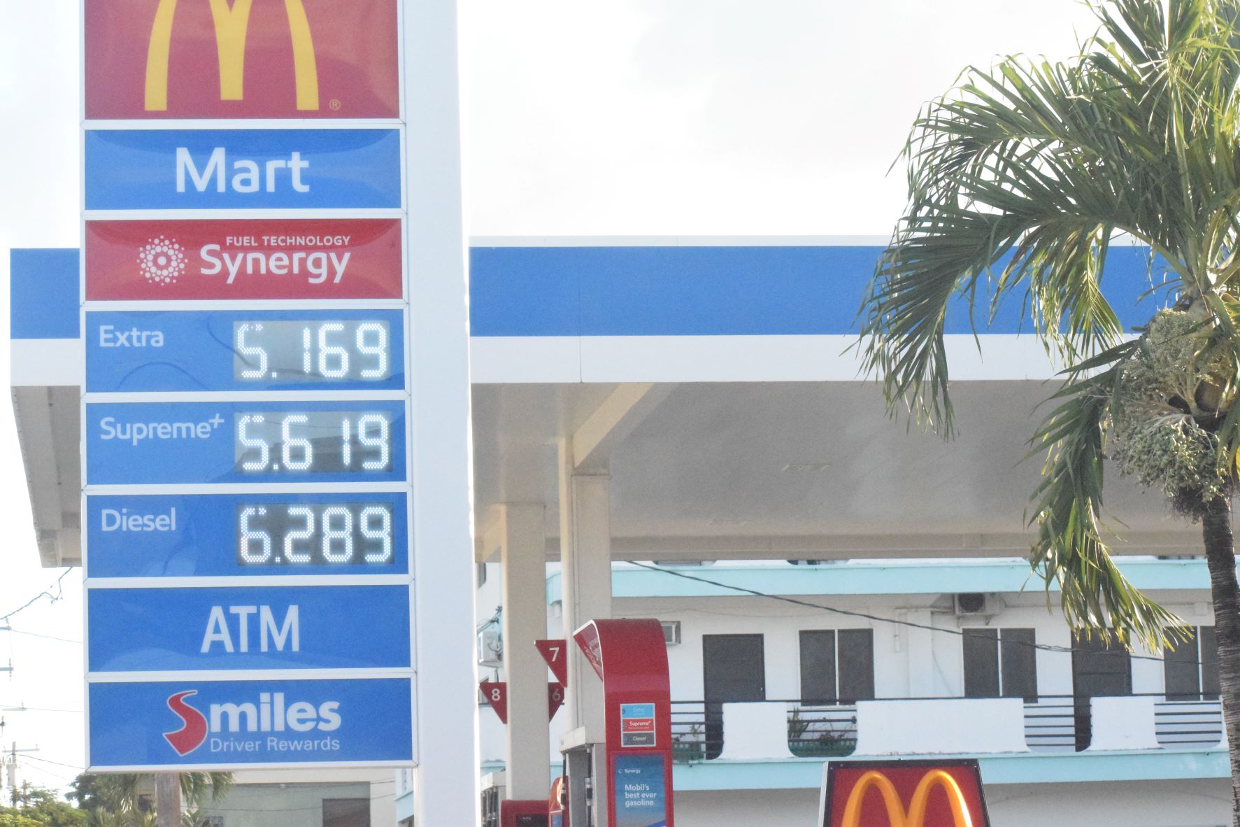The Mobil Oil station on Beach Road in Garapan displays its new prices Wednesday.
