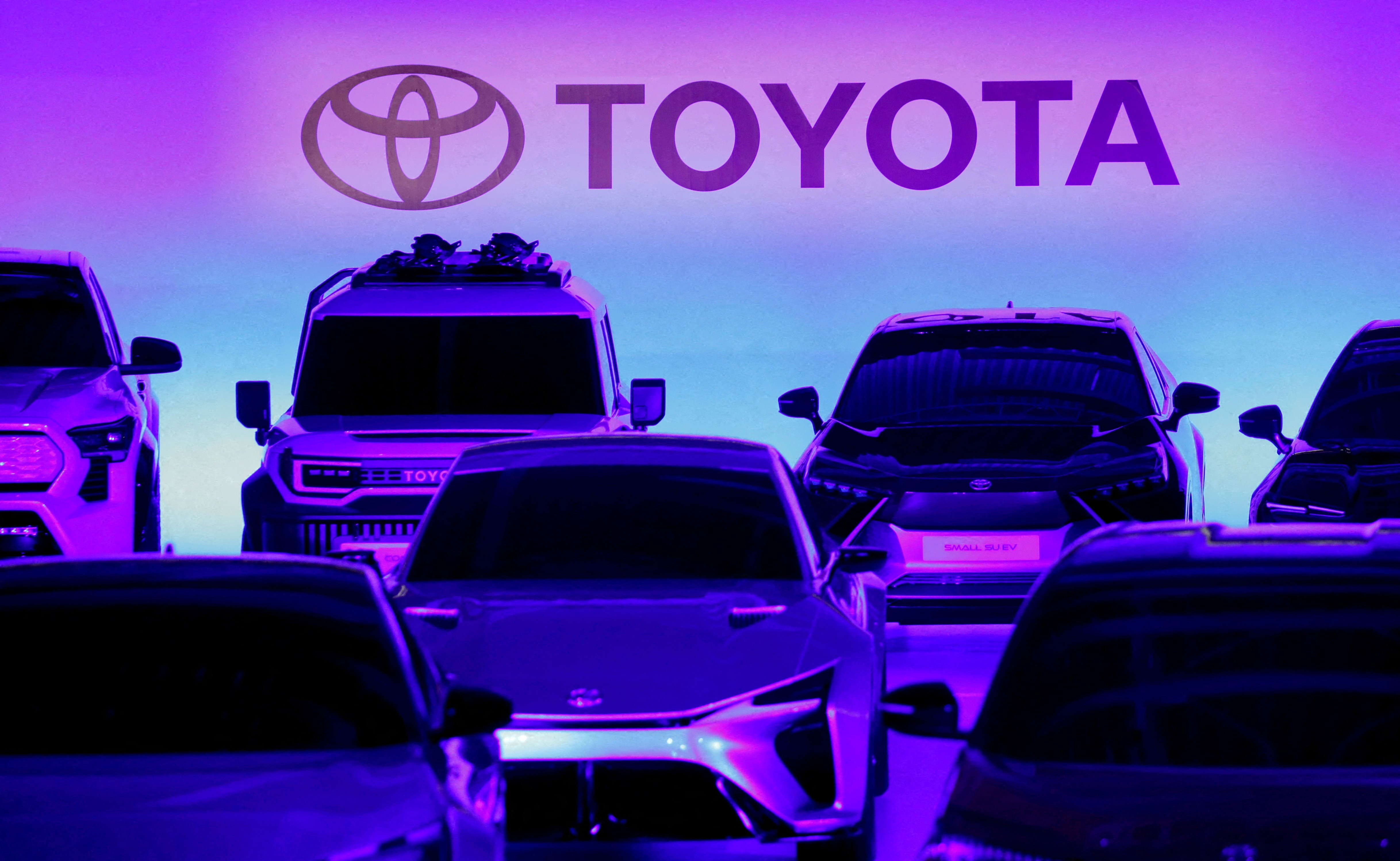 Toyota Motor Corporation cars are seen at a briefing on the company's strategies on battery EVs in Tokyo, Japan, Dec. 14, 2021.