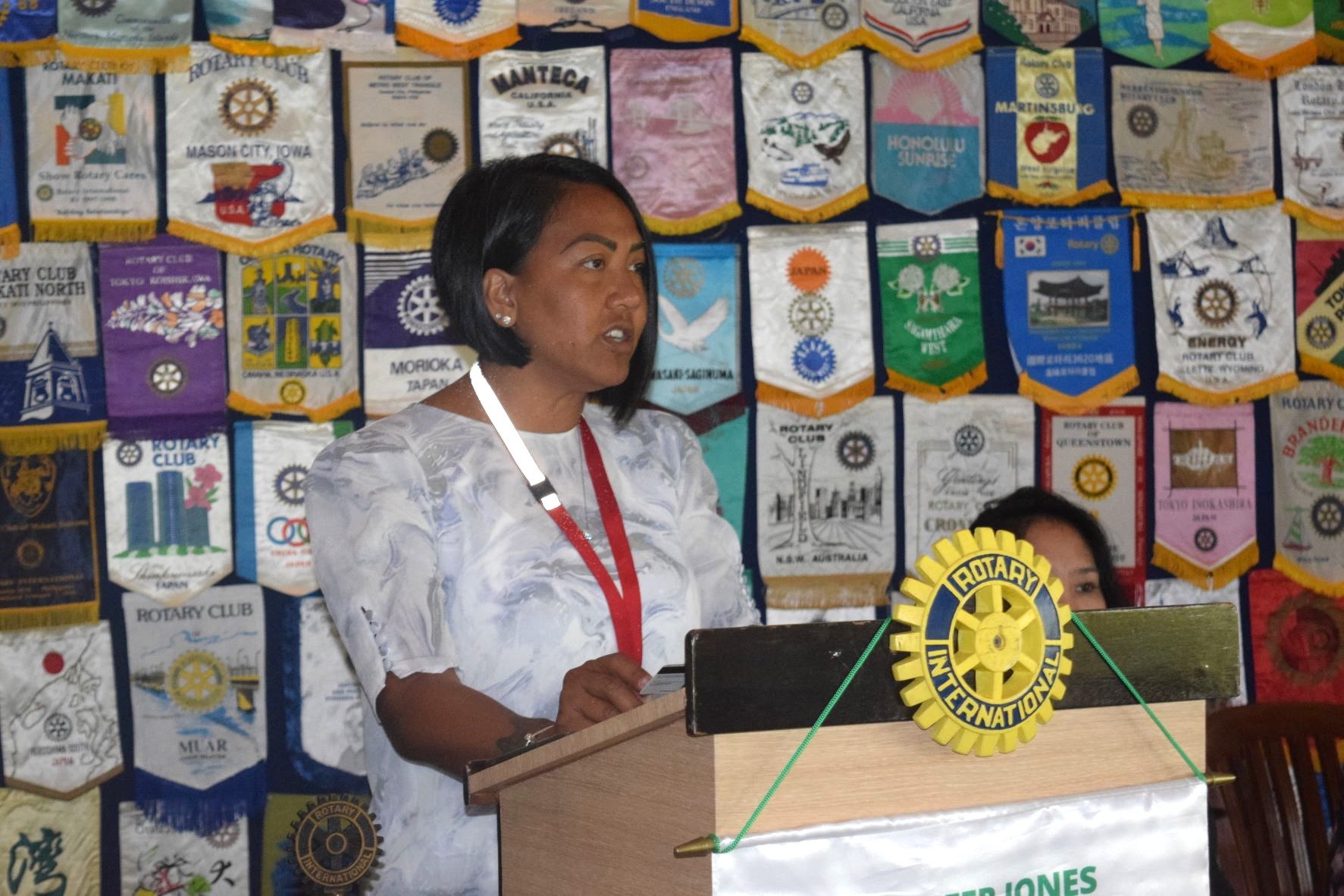 Occupational Safety and Health Administration Region 9 outreach manager Justine Callahan speaks during the Rotary Club of Saipan meeting at the Hyatt Regency Saipan's Giovanni’s Restaurant on Tuesday.