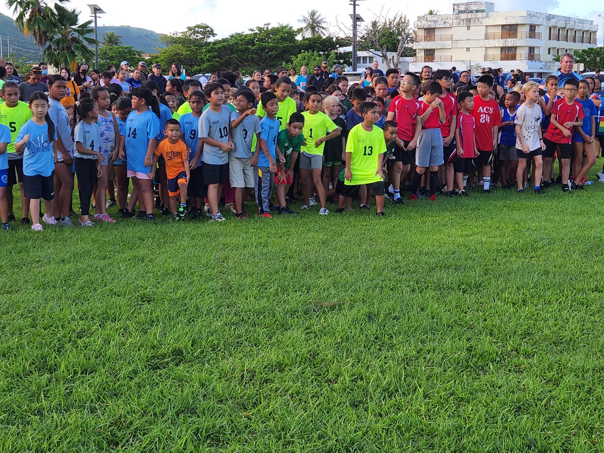Elementary school students prepare for the start of the third event of the 2022 PSS-NMA All School Cross Country series Saturday at American Memorial Park.